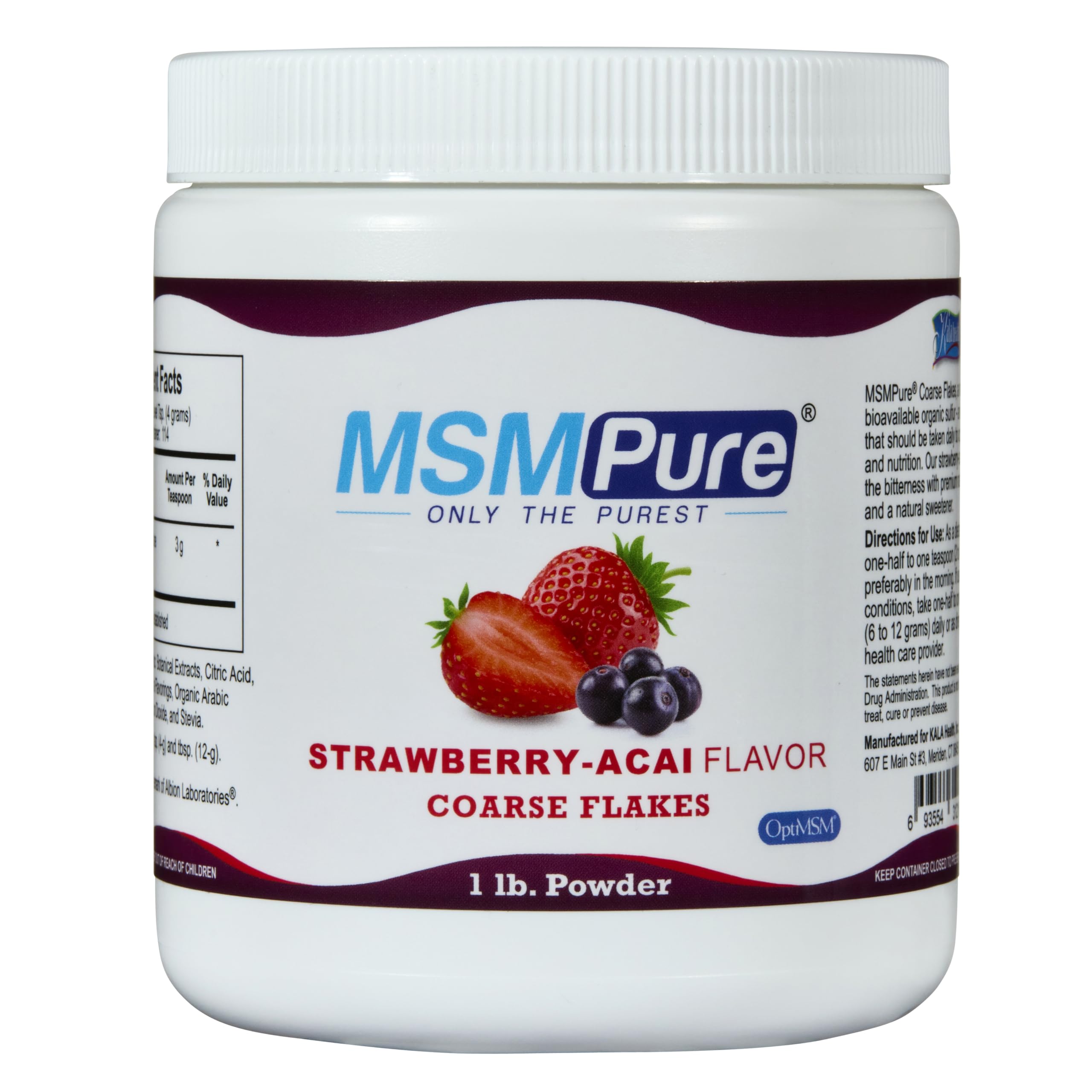 KALA HEALTH MSMPure Strawberry Acai Flavored MSM Powder Coarse Flakes, 1 lb Strawberry Acai 1 Pound (Pack of 1)