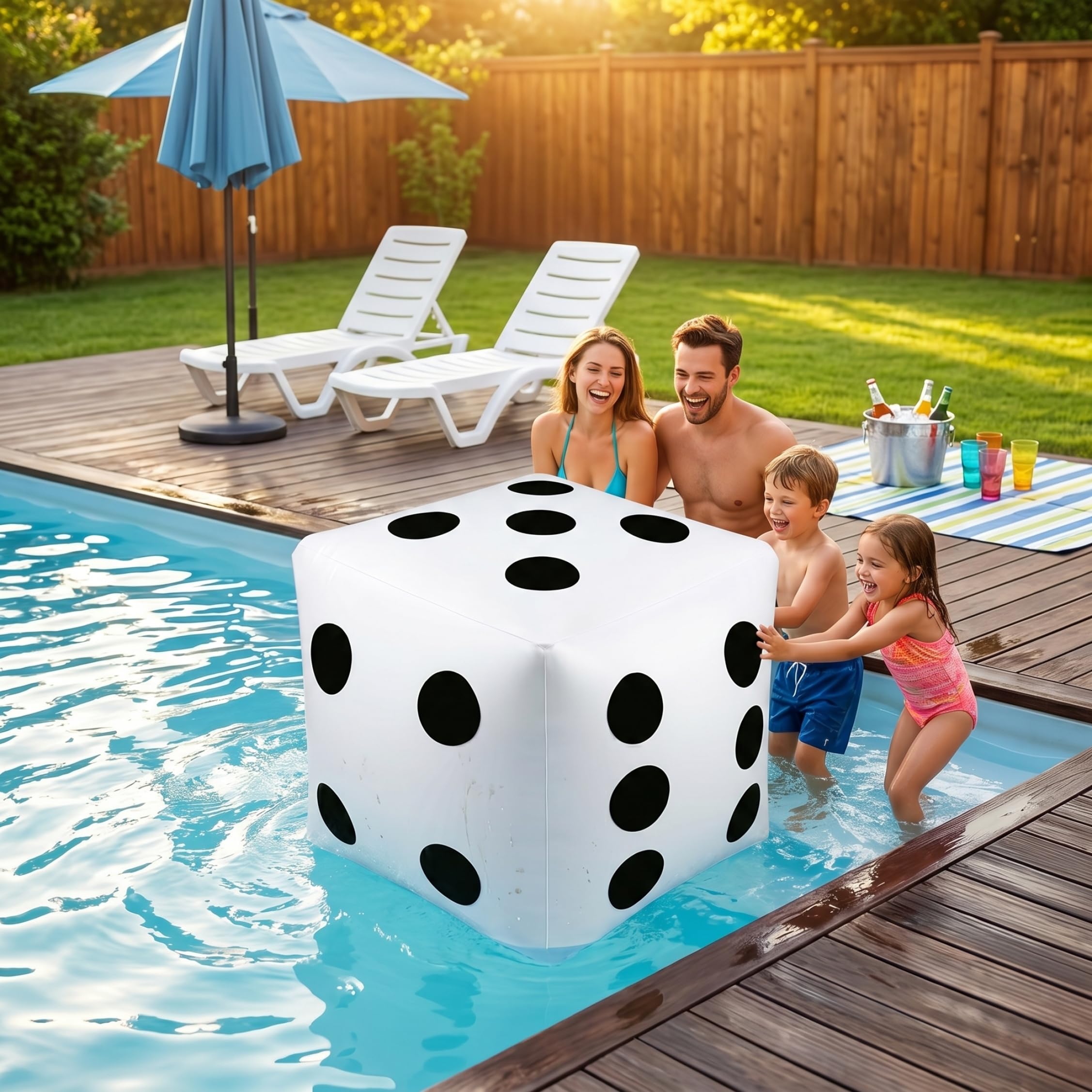 Dados inflables Gigantes de 40 Pulgadas, Dados Gigantes de PVC para Juegos de césped, Fiestas en la Piscina y Actividades en Interiores y Exteriores, Color Blanco