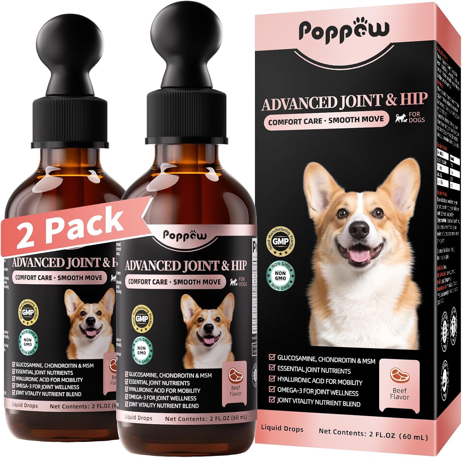 Joint Supplement for Dogs – 10 in 1 Hip and Joint Supplement Drops with Hyaluronic Acid, Liquid Glucosamine for Dogs with Chondroitin, MSM & Omega 3-4 FL.Oz – for All Breeds & Sizes