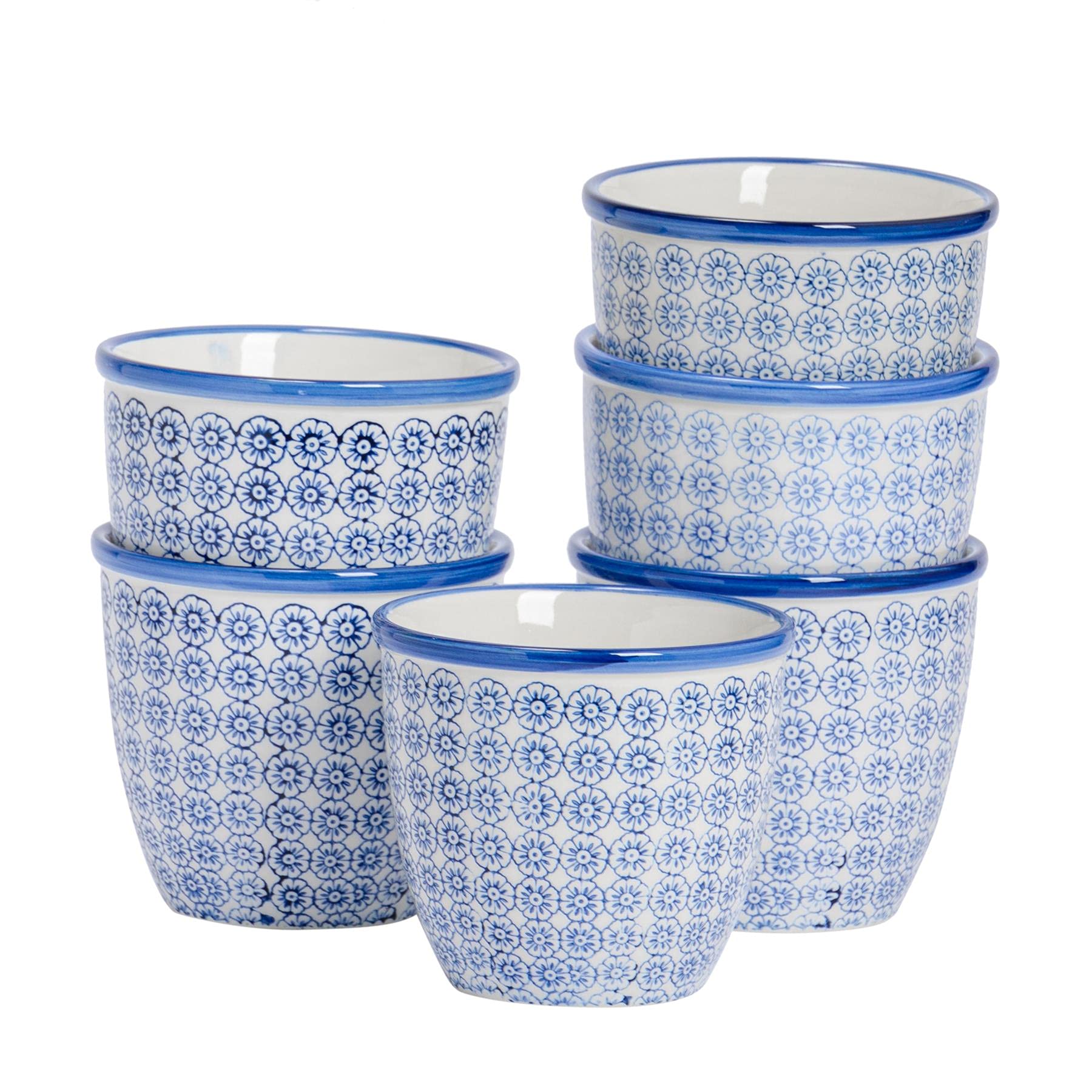 Nicola Spring Handbedruckte Blumentöpfe mit Muster – Marine – 6er-Set