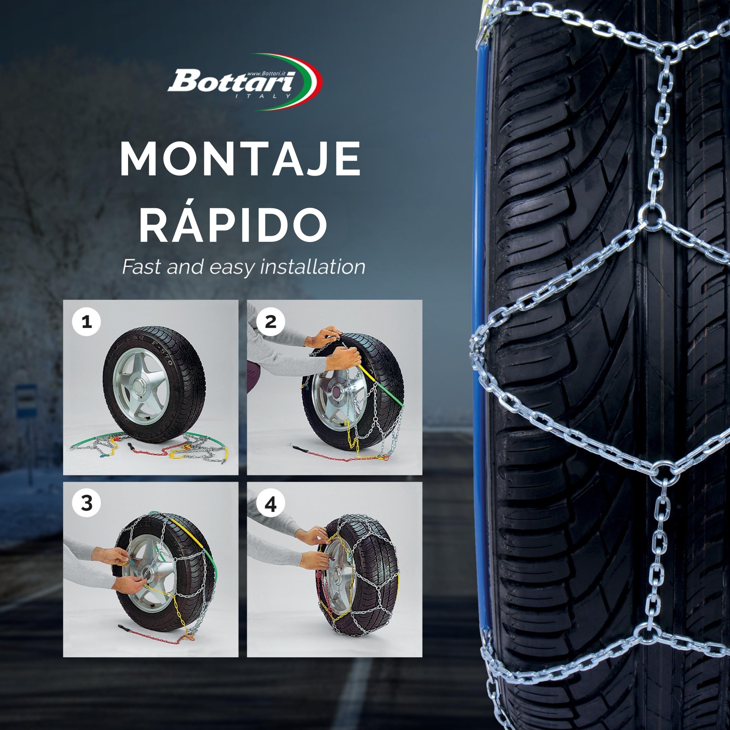 Bottari 18835 "Rapid T2" : Cadenas de nieve 9 mm para coches, Talla 140, TÜV Süd y ÖNORM V5117