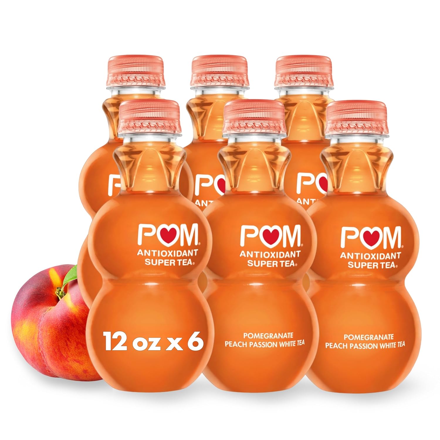 POM Wonderful Antioxidant Super Tea, Pomegranate Peach Passion White Tea, 12 fl oz (Pack of 6)