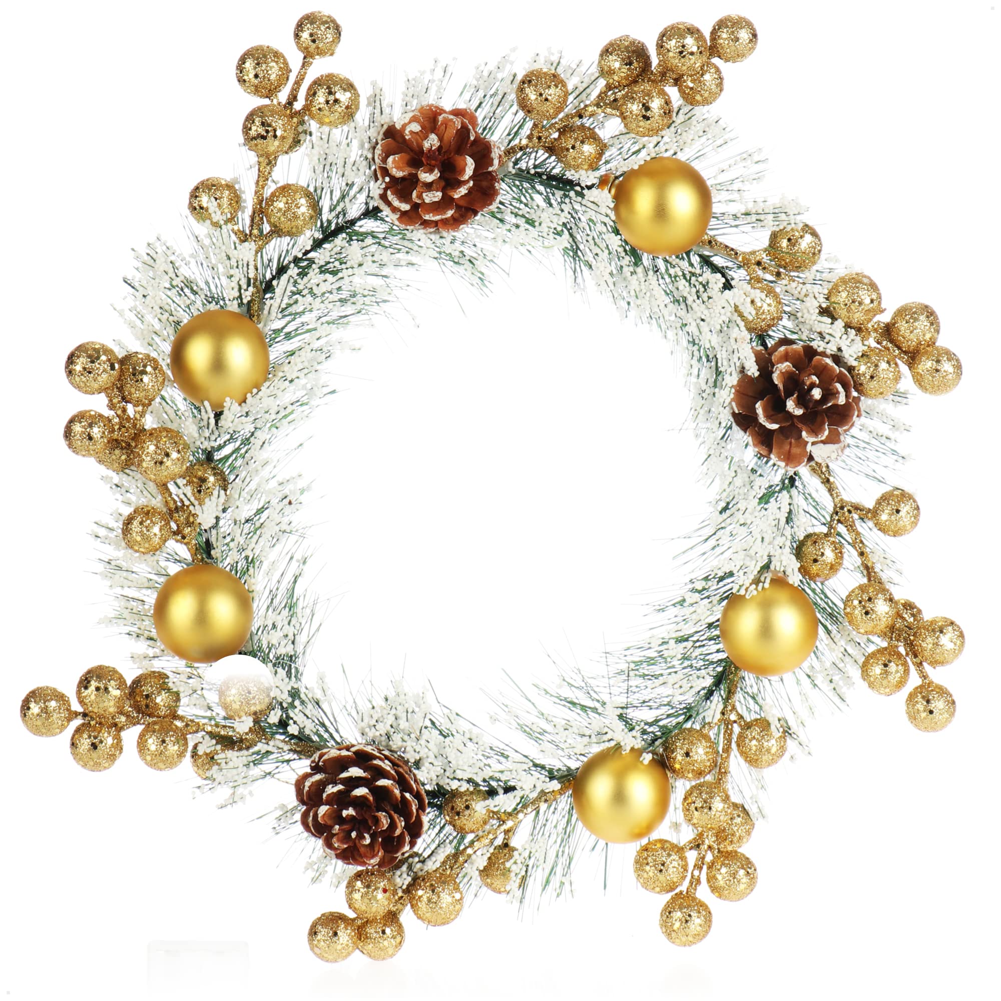 com-four® Corona de Puerta - Corona de Adviento con Ramas de Pino y Bolas de árbol de Navidad - Ø Aprox. 25 cm (Verde/Blanco/Dorado)