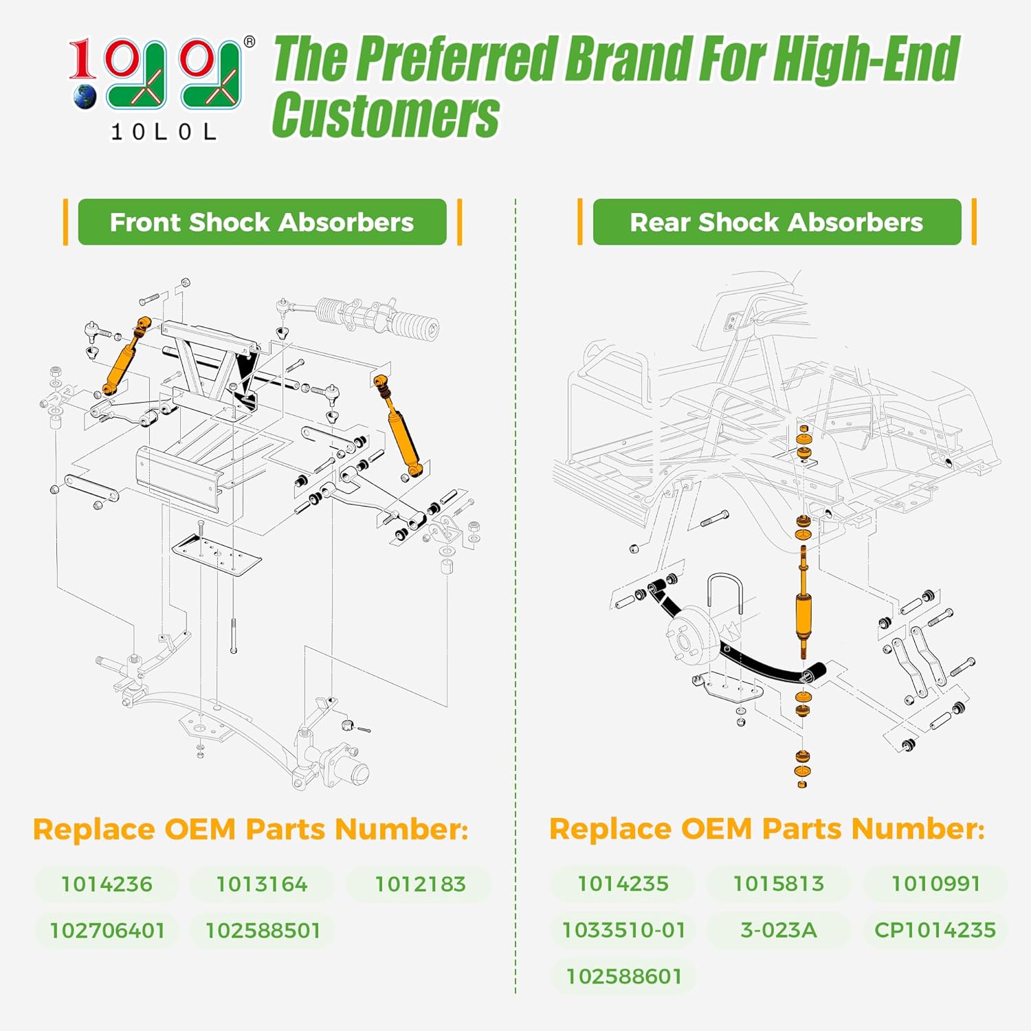 10L0L Golf Cart Shock Absorbers Kit for Club Car DS Electric 1981-up and Gas 1997-up, Front Rear Shocks Replace OEM 1014235 1015813 1010991 1012183 1014236 1013164