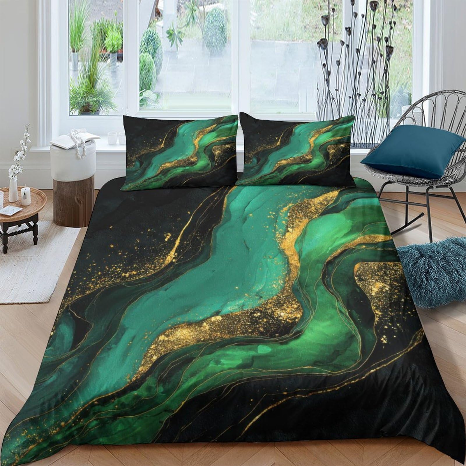 Ctjqhvkz Style-8 3D Printed Emerald Marble Fitted Sheet Microfiber Soft Gold Vein Bed Cover For Bedroom Decor Anti-Slip Washable Single（135X200cm）