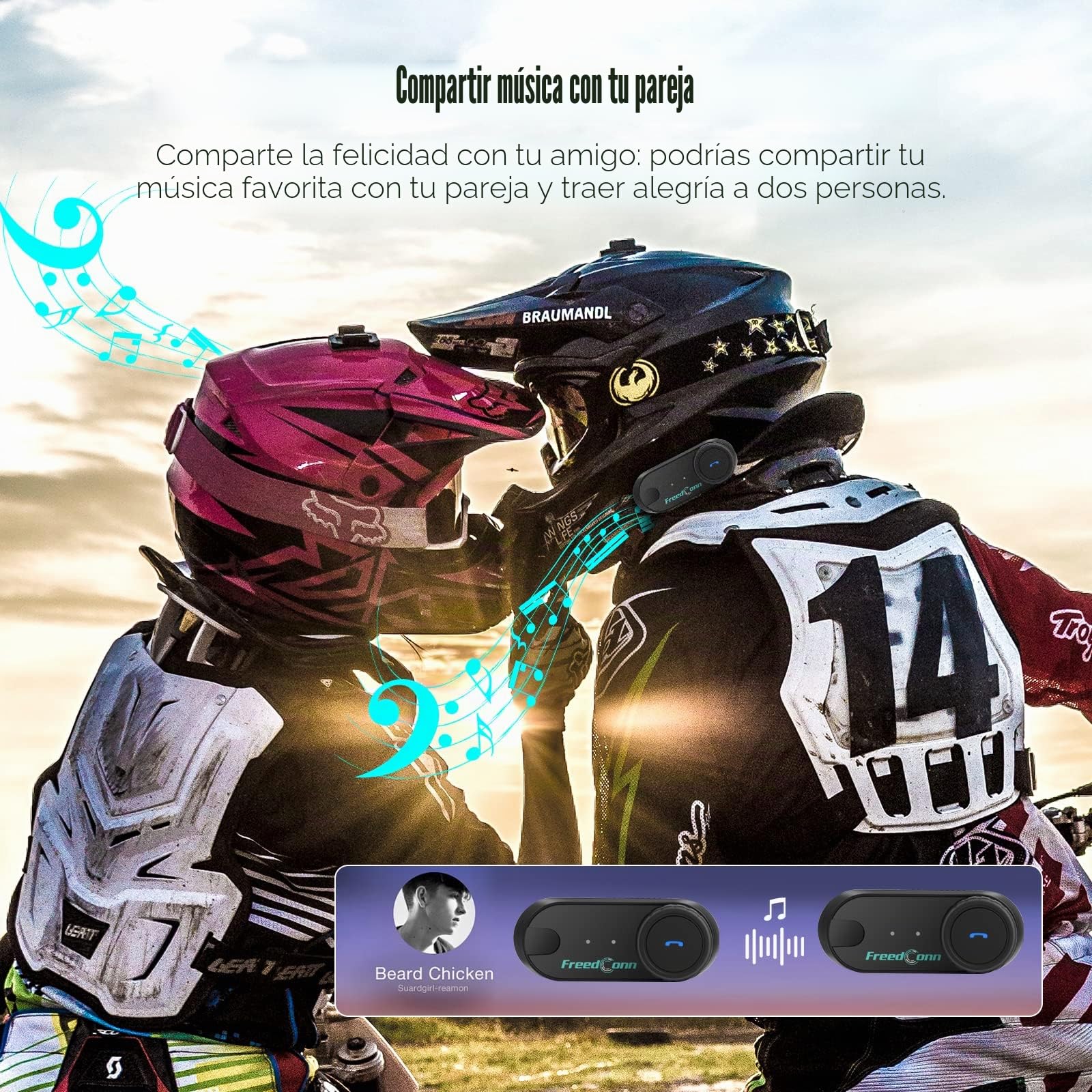 FreedConn Auriculares Bluetooth para motocicleta TCOM VB, altavoces para casco de motocicleta, 3 conductores, emparejamiento de 800 m, 2 conductores, intercomunicador de casco para motocicleta, ajuste