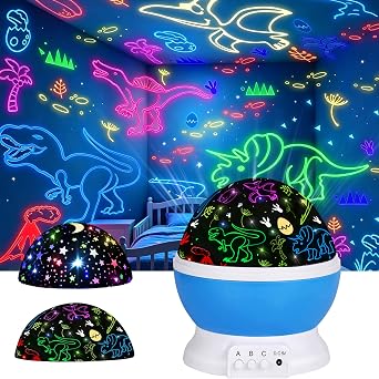 Night Light for Kids, 2-in-1 Dinosaur & Starry Sky Kids Night Projector, 360 Rotating Silent Star Night Light with USB Cable, Toddler Room Decor, Birthday Gift for 3 4 5 6 7 8 Year Old Girls Boys