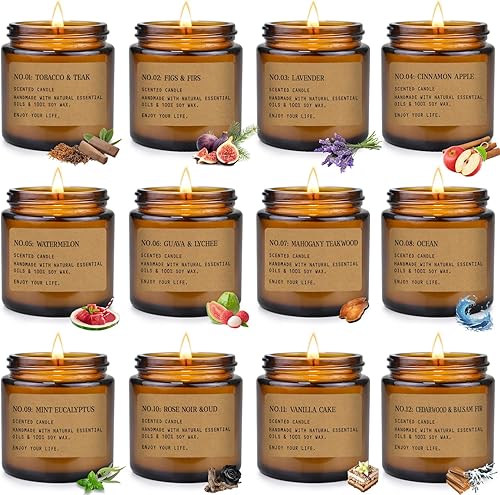 Velas Aromáticas de Cera de Soja — Set 12 Velas Perfumadas 300 Horas