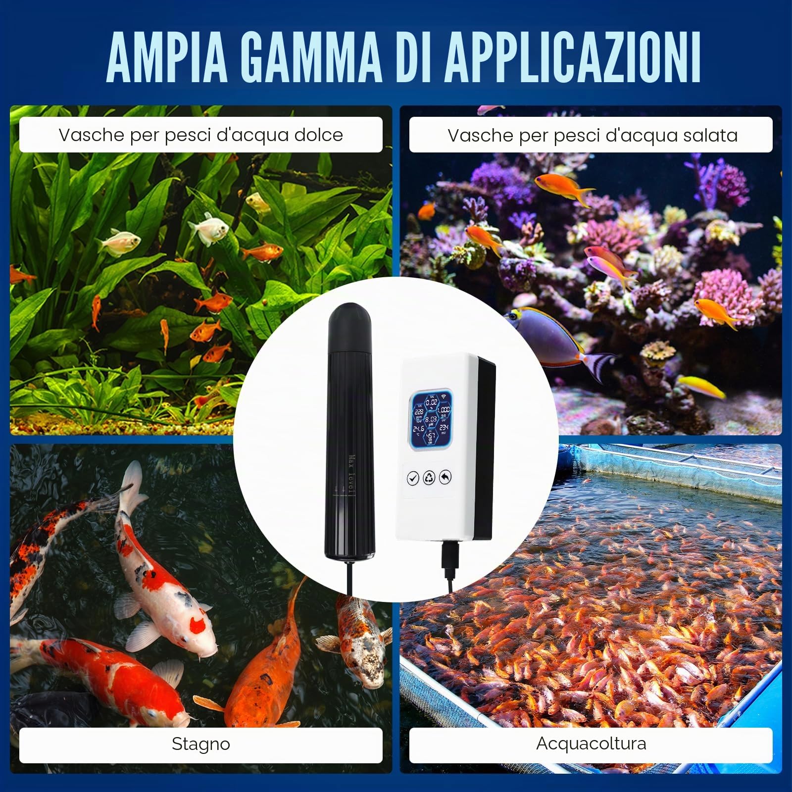 TEKCOPLUS Monitore di qualità dell'acqua 7 in 1 senza fili WiFi – pH/ORP/TDS/EC/Salinità/SG/Temp, App Tuya, avvisi in tempo reale, display a colori ATC per acquario, acqua dolce e acqua salata