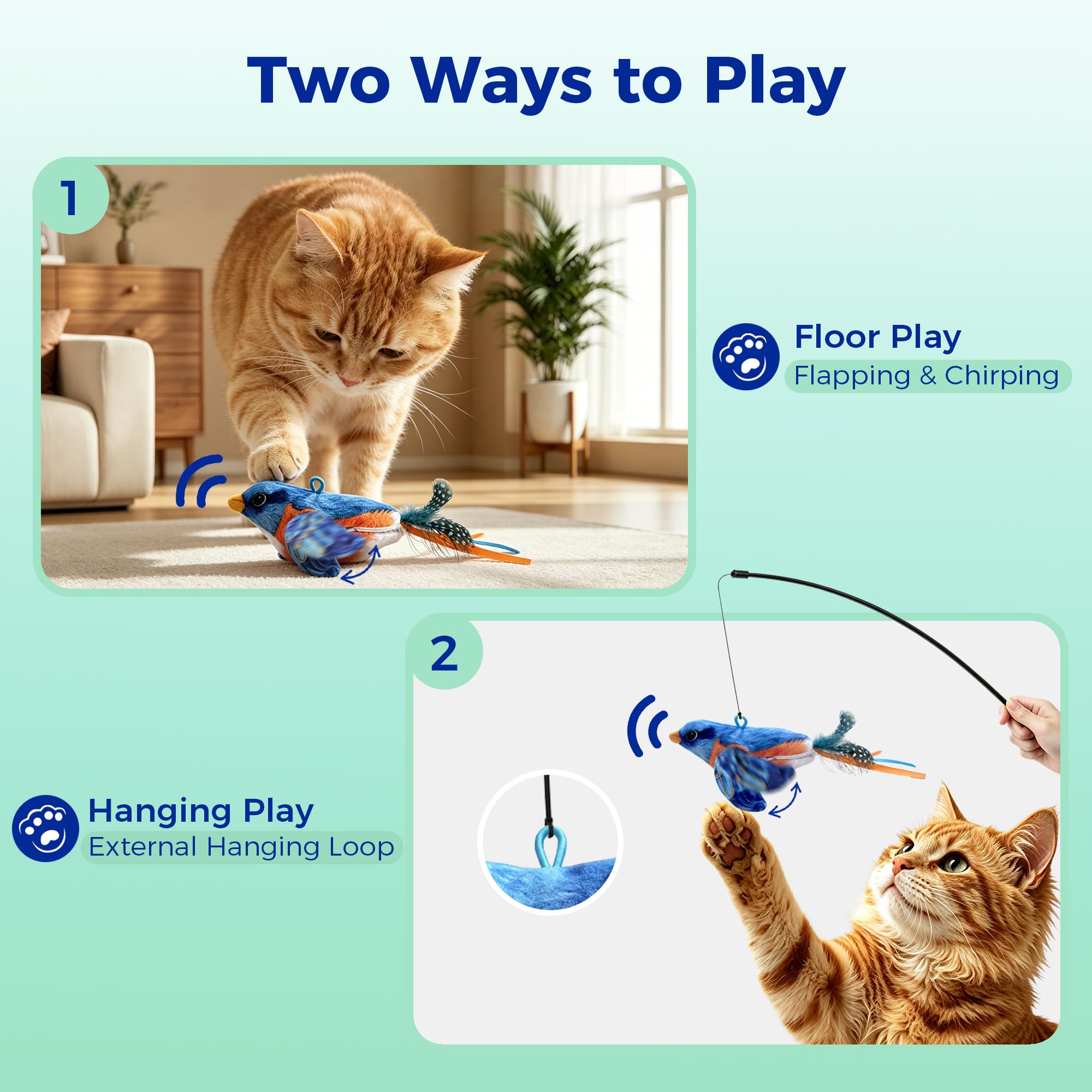 Jouet interactif pour chat d'intérieur – Jouet pour chat d'intérieur – Jouet pour chat – Activé par le toucher – Jouet rechargeable pour toutes les races – Avec 5 housses d'oiseaux et