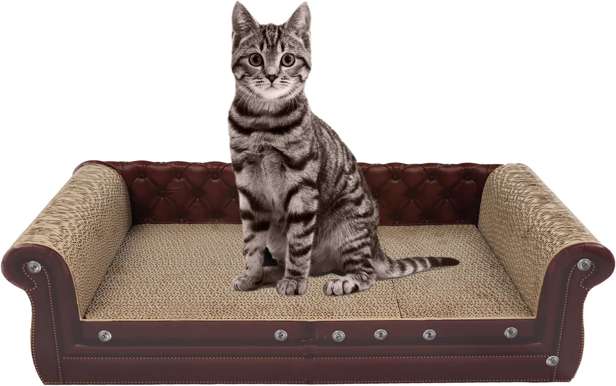 COOZMENT Scratching Sofa, Couch Shaped Thick Scratching Cardboard, Lounge Bed for Indoor Rest&Play, Sofa Scratcher Pad (Brown, 27.6" L X 12.2" W X 7.4" H)