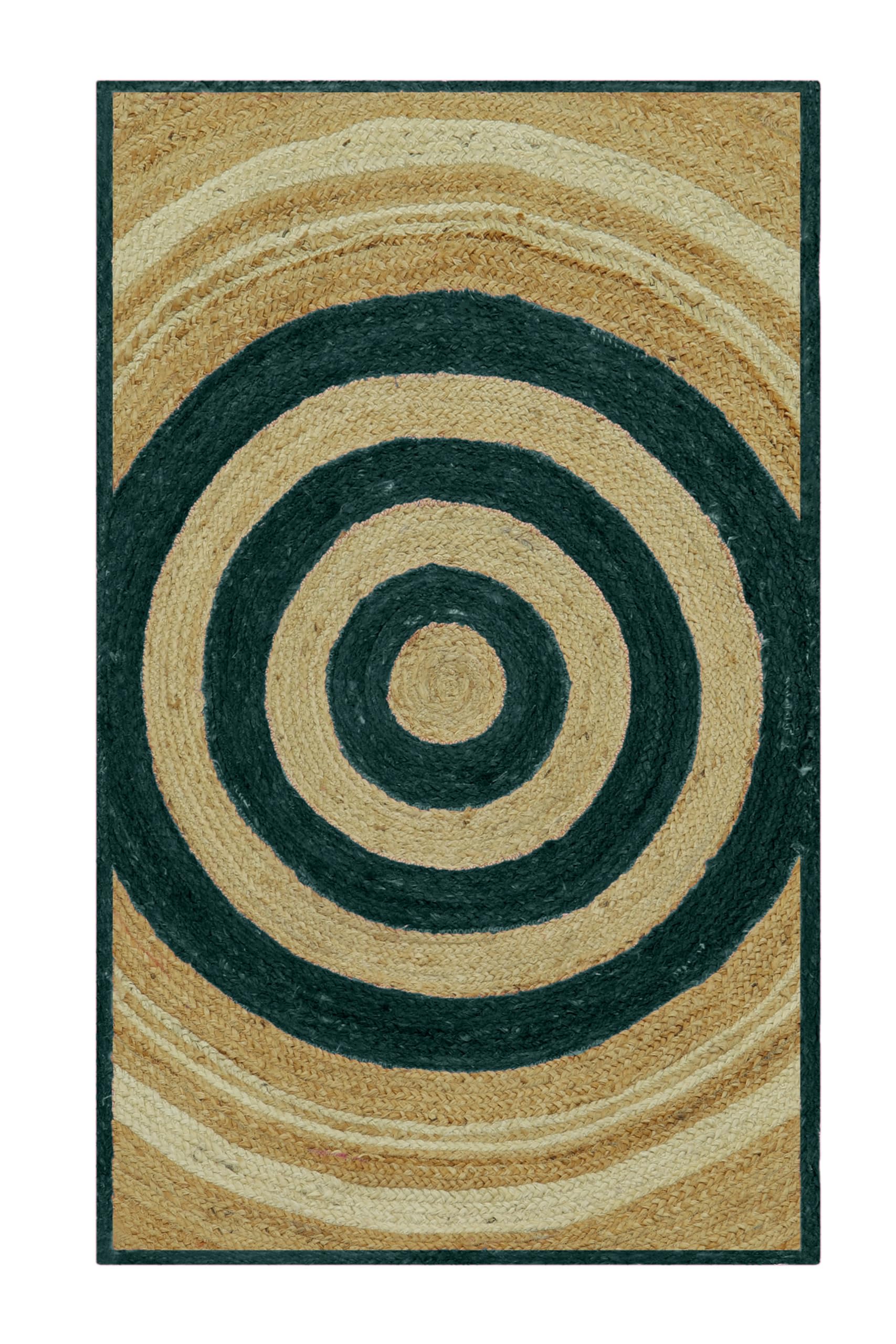 Tapis carré Kilim en jute tressé vert beige 122 cm pour délimiter le salon