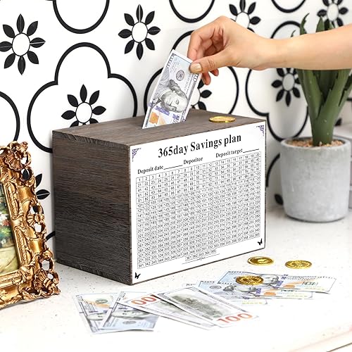 Miniatura 3 de Alcancía grande para adultos y niños, 9.84 x 5.9 x 7.08 pulgadas, caja de ahorro de dinero de madera para ahorrar dinero en efectivo, tarro de