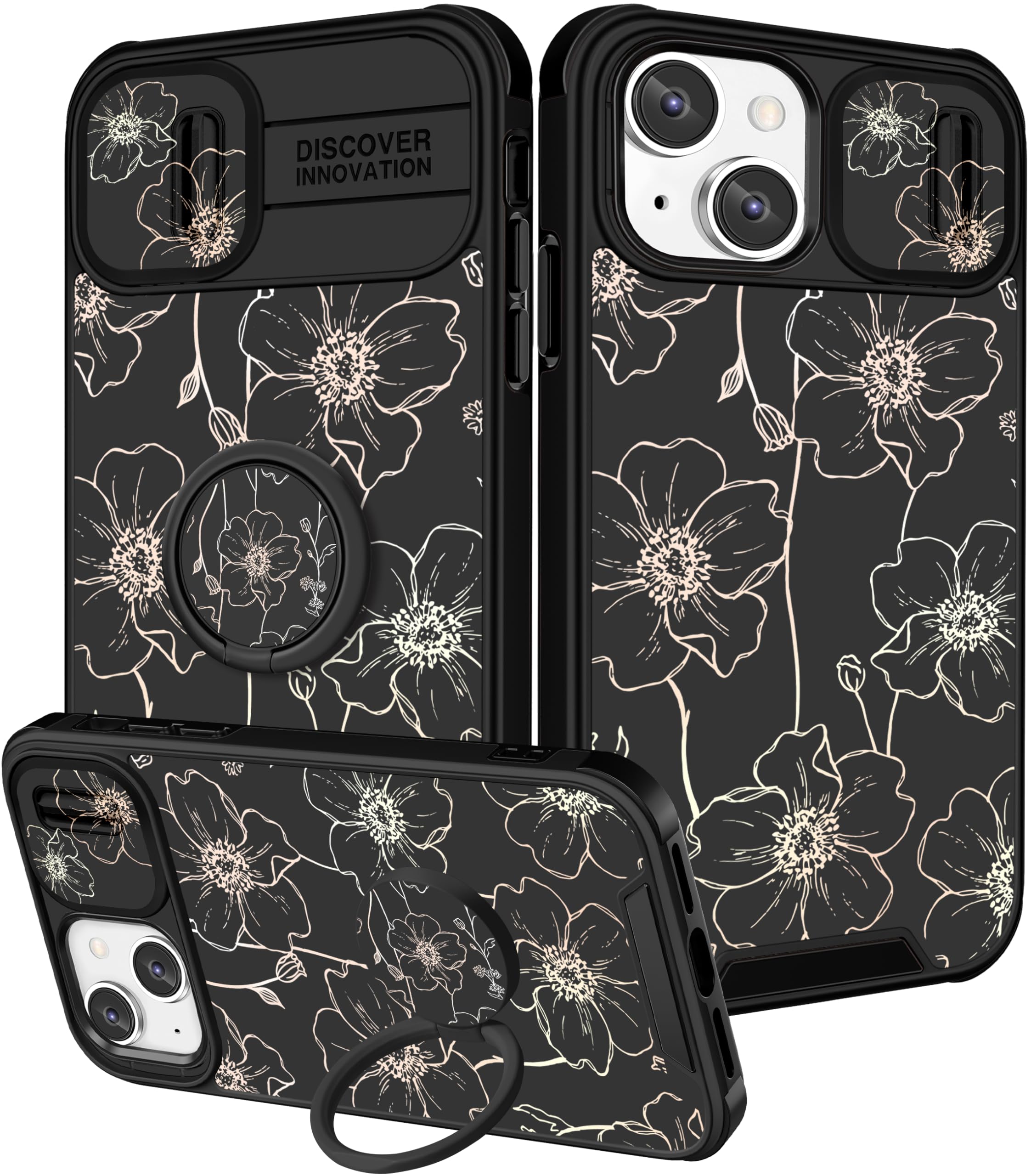 Funermei for iPhone 14/for iPhone 15 Plus Case - Women Girls Cute Phone Cover Girly Pretty Aesthetic Floral Flower Unique Design with Camera Cover Funda for Apple for iPhone 14/for iPhone 15 Plus