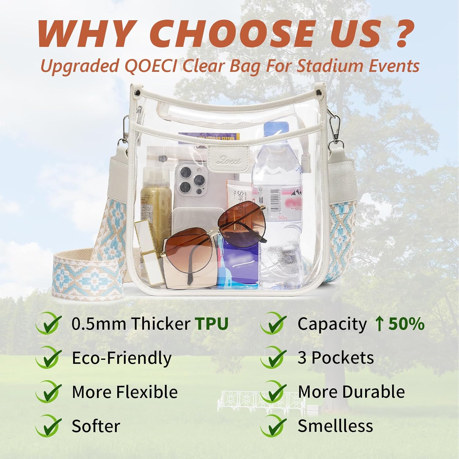 3 Pockets Large Clear Bag for Stadium Events with 2 Long Straps Purse for Women Crossbody Bag Concert Stadium Approved | 3 Pockets, Large, Stadium Events, 2 Long Straps, Concert, Stadium Approved - Image 7