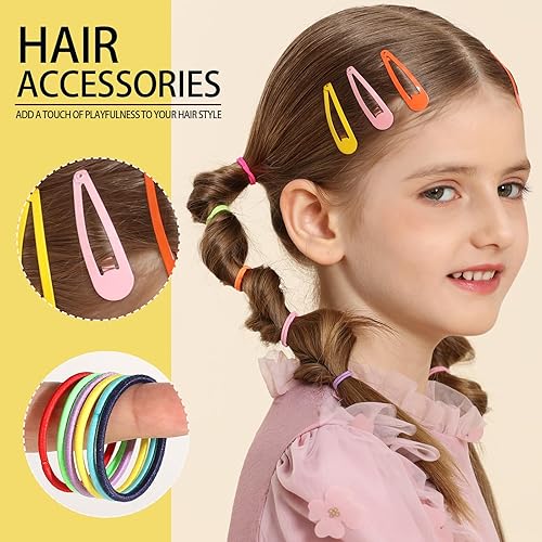 Miniatura 7 de YGDZ Juego de accesorios para el cabello bandas de goma coloridas, cintas para el pelo de algodón, soportes para coletas, pinzas para el cabello con