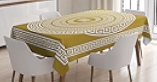 Ambesonne Geometric Tablecloth, Neo Classical Concept Boho Antique Look Lines and Rounds Square Print Monochrome, Rectangular Table Cover for Dining Room Kitchen Decor, 60
