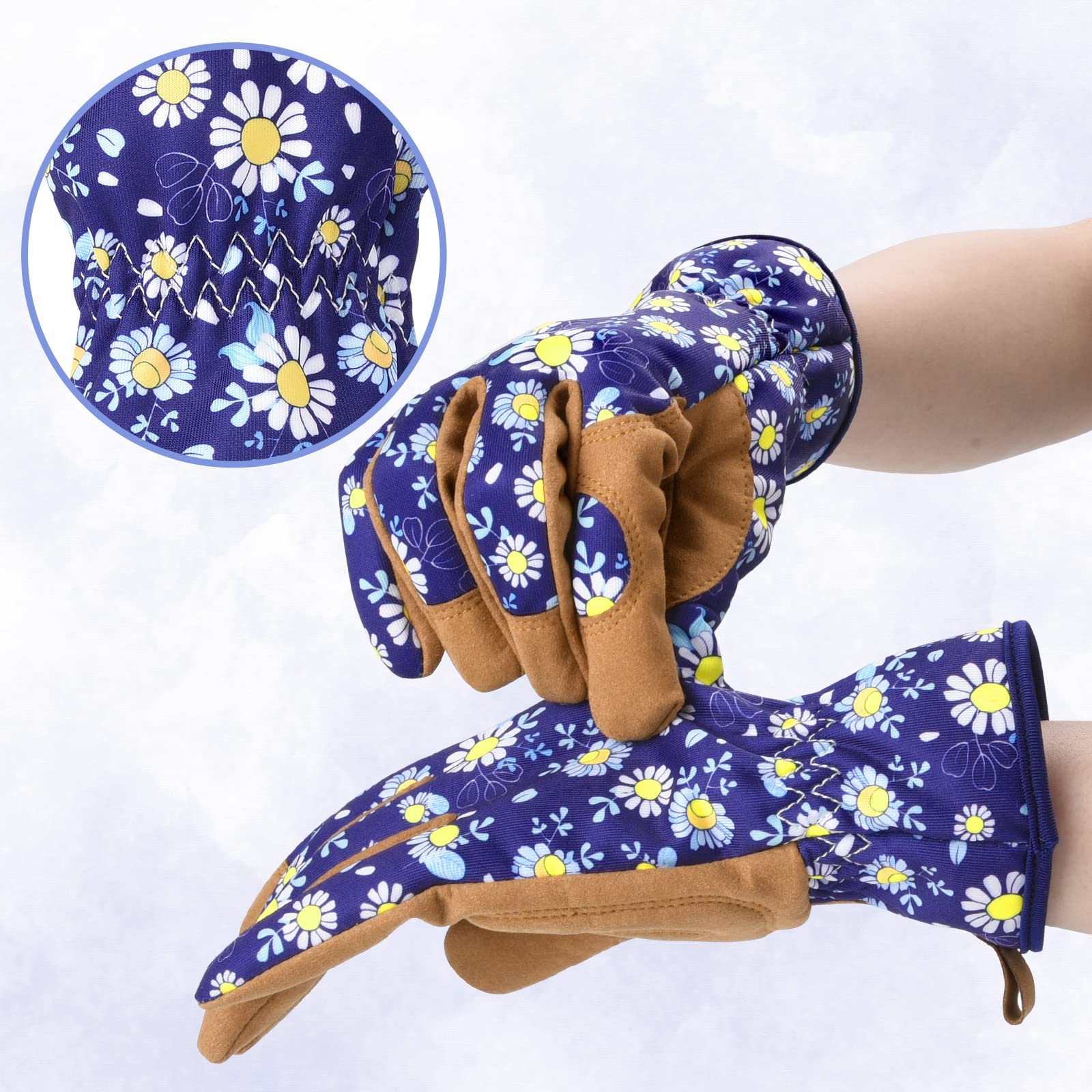 Guantes de jardinería para mujer, guantes de jardín de cuero para mujer, a prueba de espinas, sin puñaladas para excavar, plantar, podar (grande, azul oscuro)