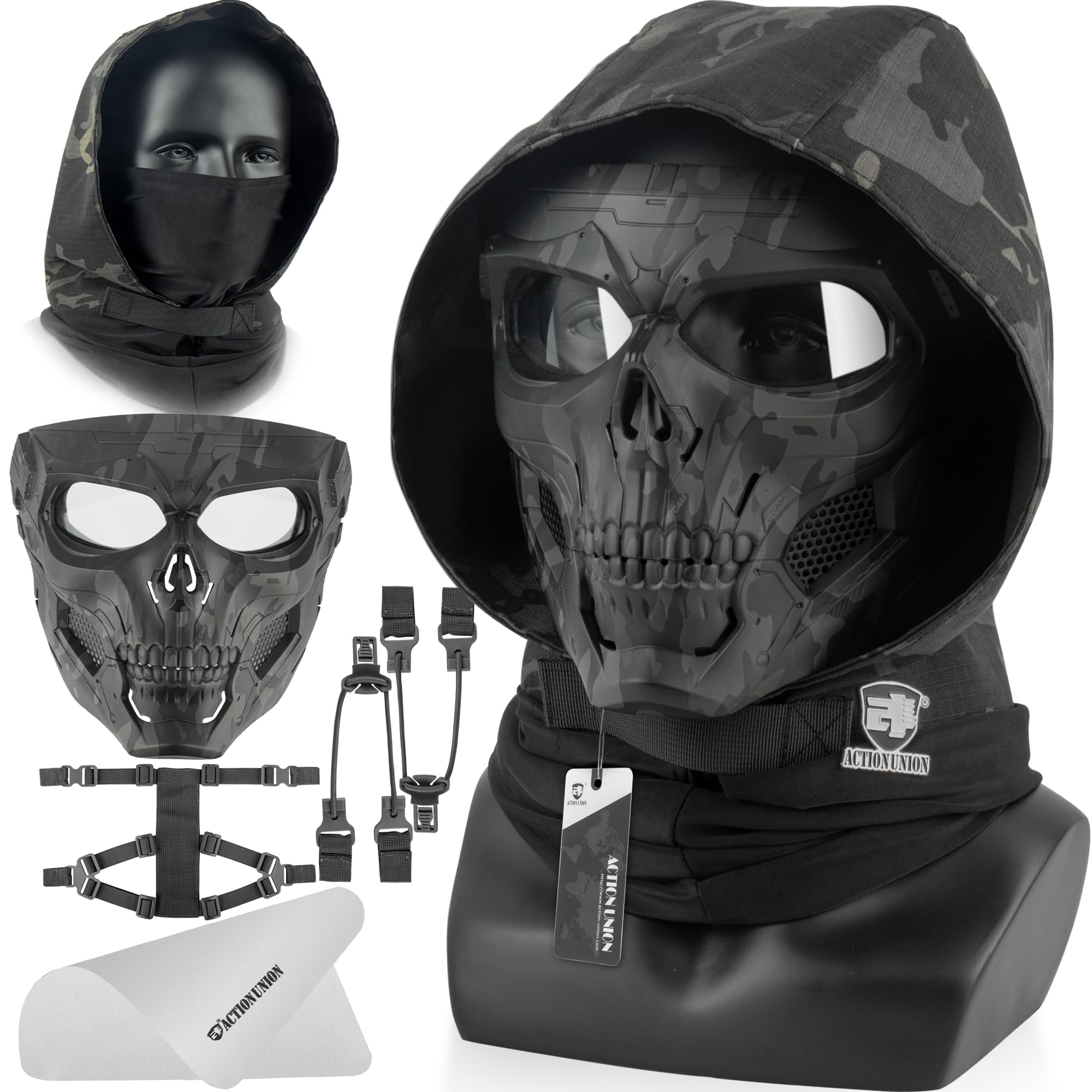 ACTIONUNION Airsoft Mask Full Face Skull Balaclava Face Mask Men Skeleton Mask Tactical Protective Paintball Mask Halloween Cosplay Costume
