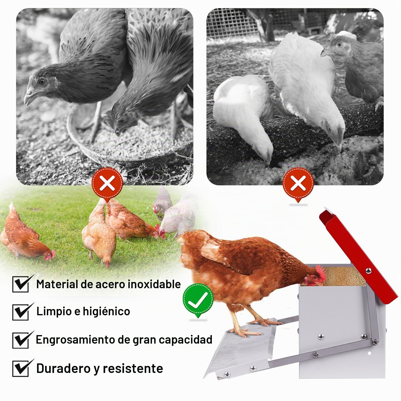 Comedero Automático Para Pollos, Comedero Gallinas Dispensador-Capacidad 5 Kg- Comedero a Prueba de Lluvia Para Pollos, Pavos, Gansos, Patos, Comedero de Pedal