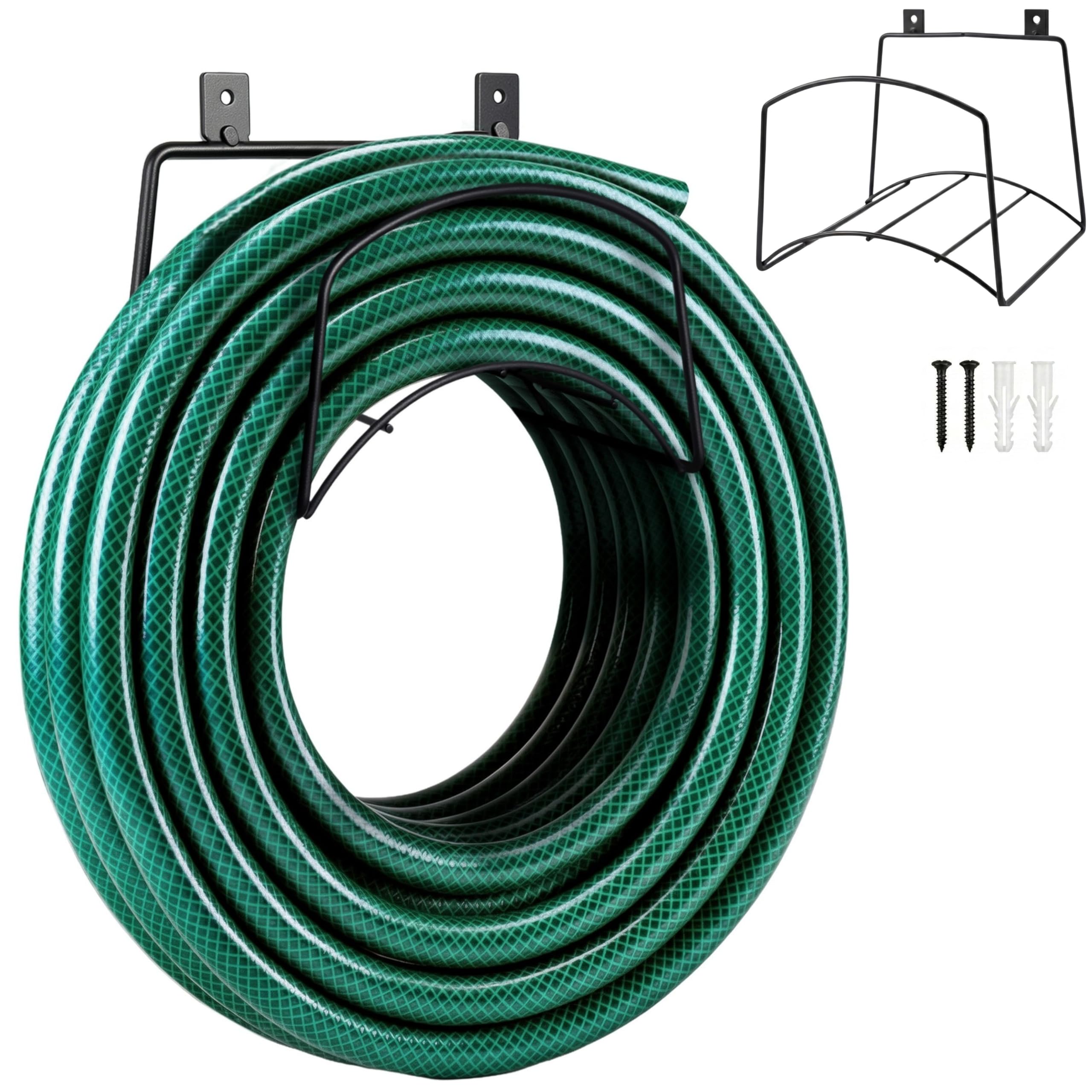 Tigrez Black Garden Hose Holder With Fittings - Large Hosepipe Holder For Wall With Fittings - Weather Resistant Metal Wall Mounted Garden Hose Hanger - Metal Hosepipe Hanger Bracket