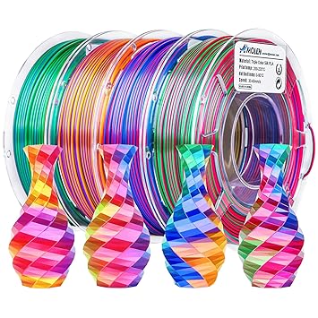 AMOLEN 3D Printer Filament Bundle, Triple Colors Coextrusion Silk PLA Filament 1.75mm +/-0.02mm,Shiny Color Change 3D Printer Filament for Most FDM 3D Printer 200g X 4 Pack