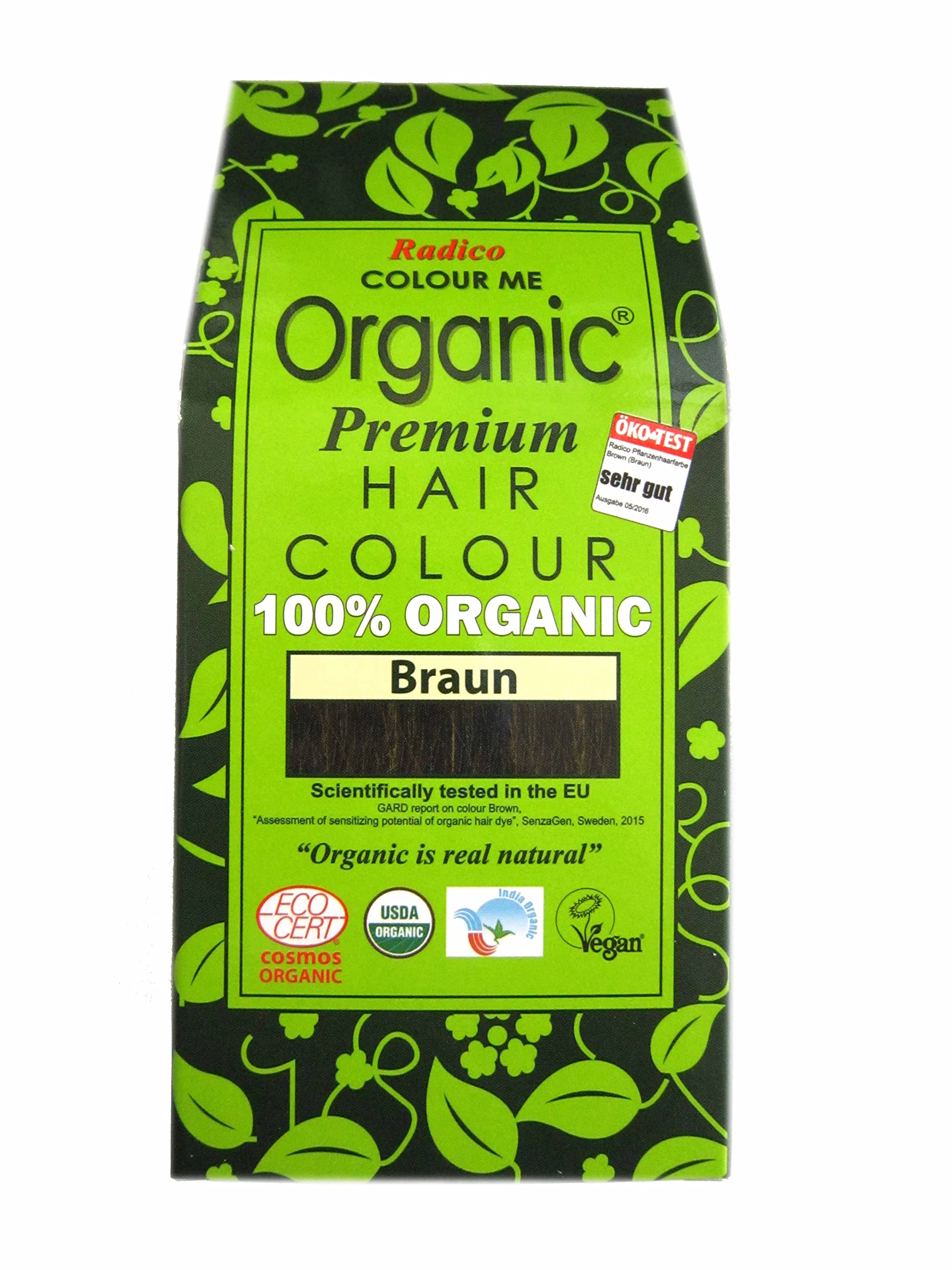 Radico Colour Me - Tinte orgánico para el pelo para plantas, color marrón, de hierbas ayurvédicas, sin amoniaco ni peróxido de hidrógeno, también para cabellos grises, 300 g