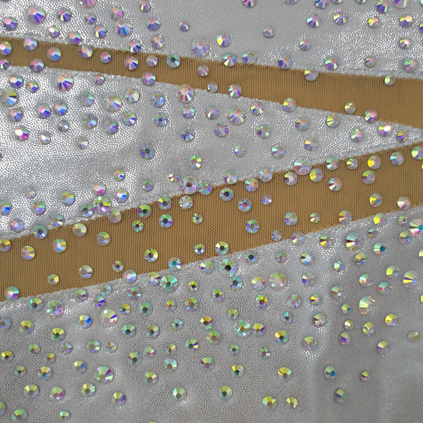 LIUHUO Costume da bagno sincronizzato da competizione, da donna, bianco, con strass, decorazione