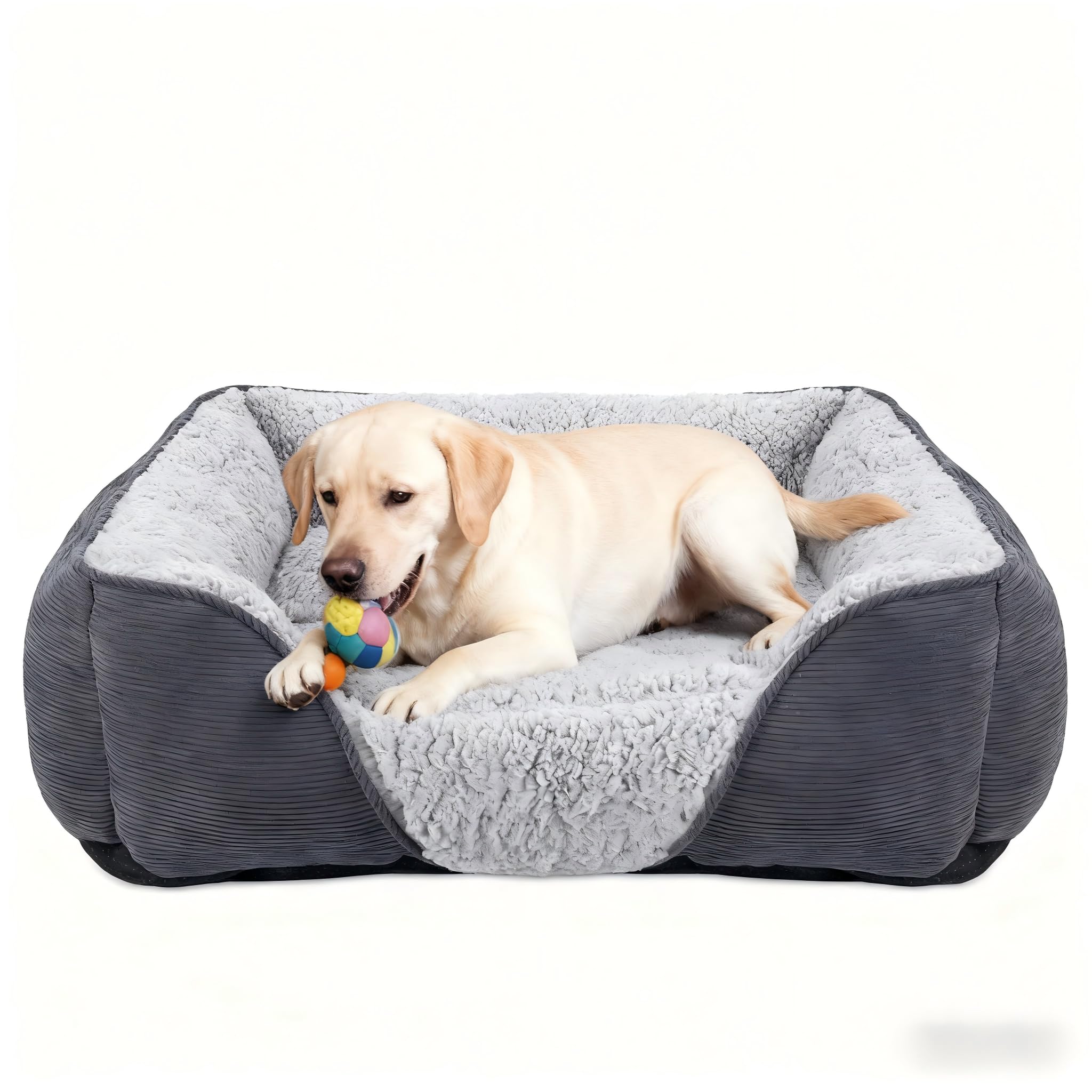 JOEJOY Large Dog Bed Pet Sofa Bed, Super Soft Comfy Wool Fleece Dog Bed with Striped Corduroy Design, Washable Bed For Border Collie, 76x61x23cm