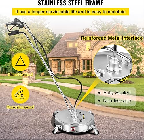 Miniatura 4 de VEVOR Limpiador de superficies de lavadora a presión, 24 pulgadas, máx. 4000 PSI de presión por 2 boquillas para limpiar calzadas, aceras, marco de