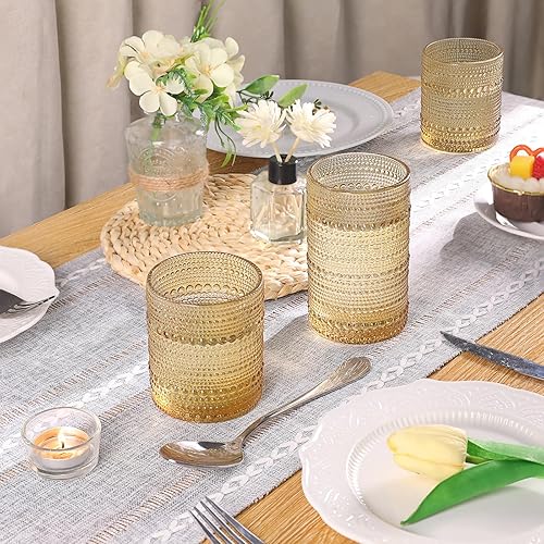 Miniatura 4 de Juego de 6 vasos de hobnail ámbar para beber, vasos de cóctel de 12 onzas, cristalería vintage ámbar para cerveza, cóctel, refrescos, jugo, café y