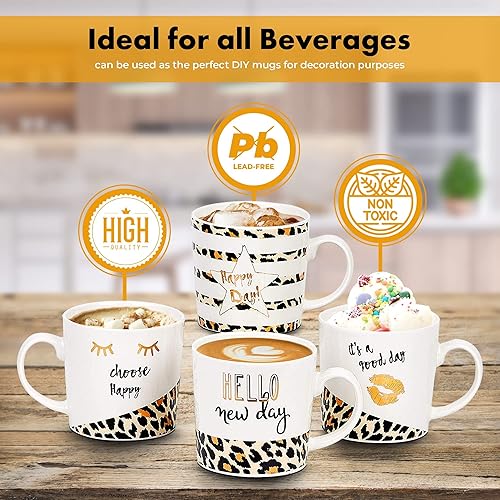 Miniatura 3 de Bruntmor Juego de 4 tazas de café de 18 onzas, juego de tazas de café lisas apilables de porcelana grande de 18 onzas, el mejor juego de tazas de