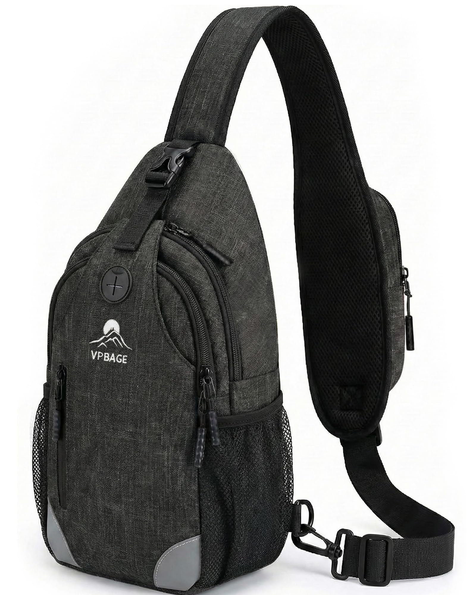 Structured Sling Backpack with Oversized Strap Pocket Fits Power Bank - Heavy Duty Water Resistant Crossbody Bag for