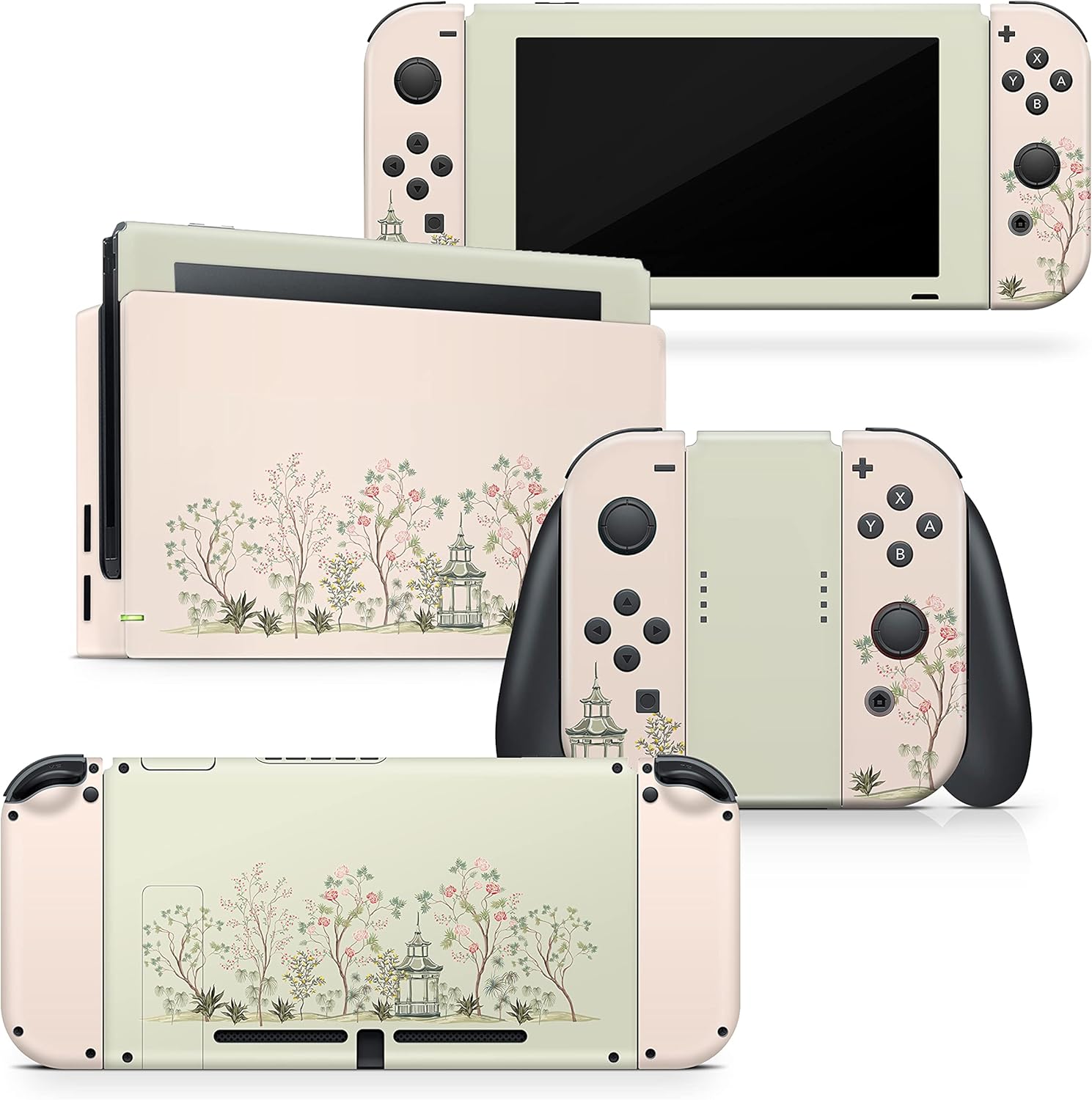 Tacky Design Japanese Cherry Blossom Compatible with Nintendo Switch Skin Wrap Cover, Beige Color for Nintendo Switch Stickers, Premium Vinyl 3M Full Wrap Decal (Switch (2017))