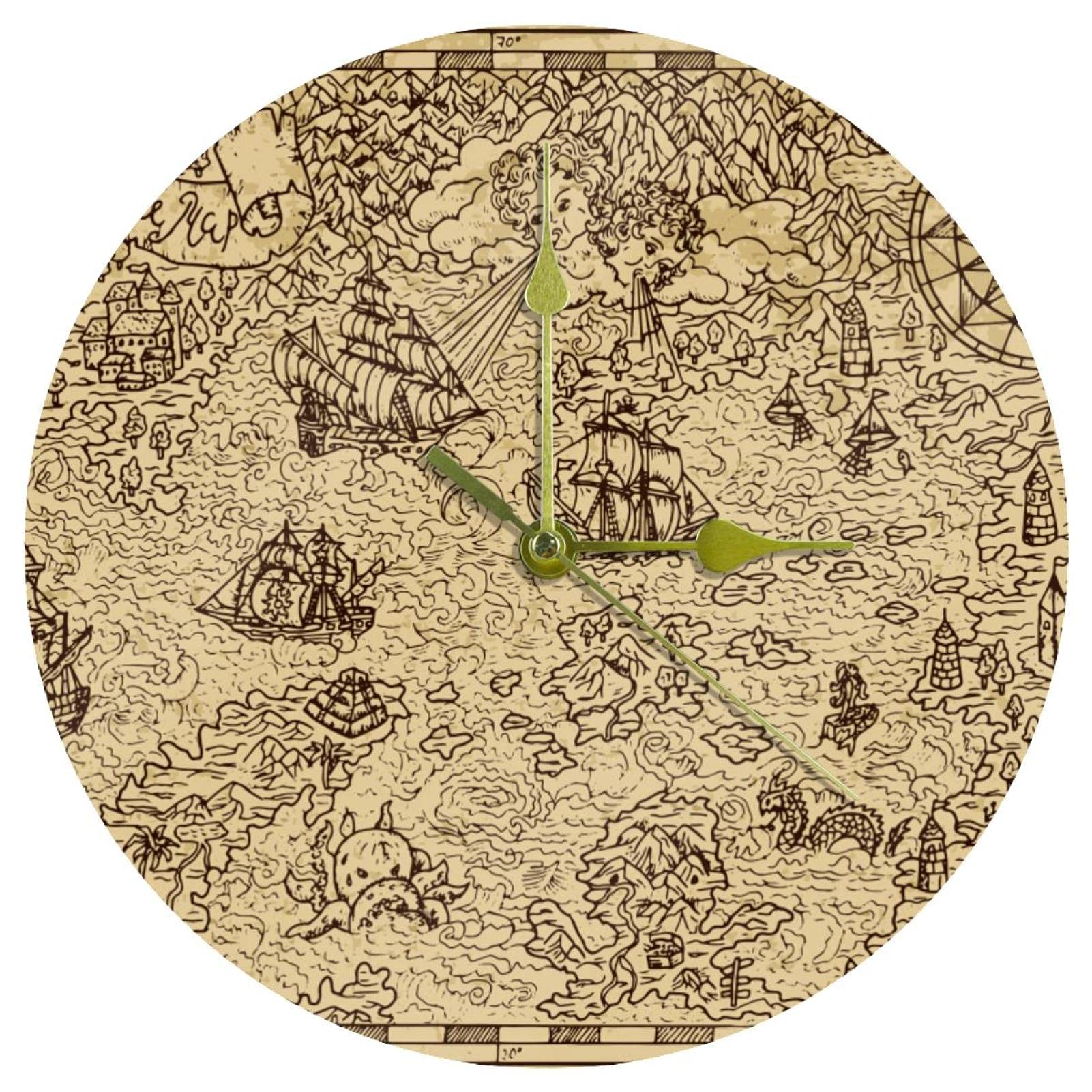 Horloge murale vintage en acrylique haut de gamme au motif de carte marine ancienne