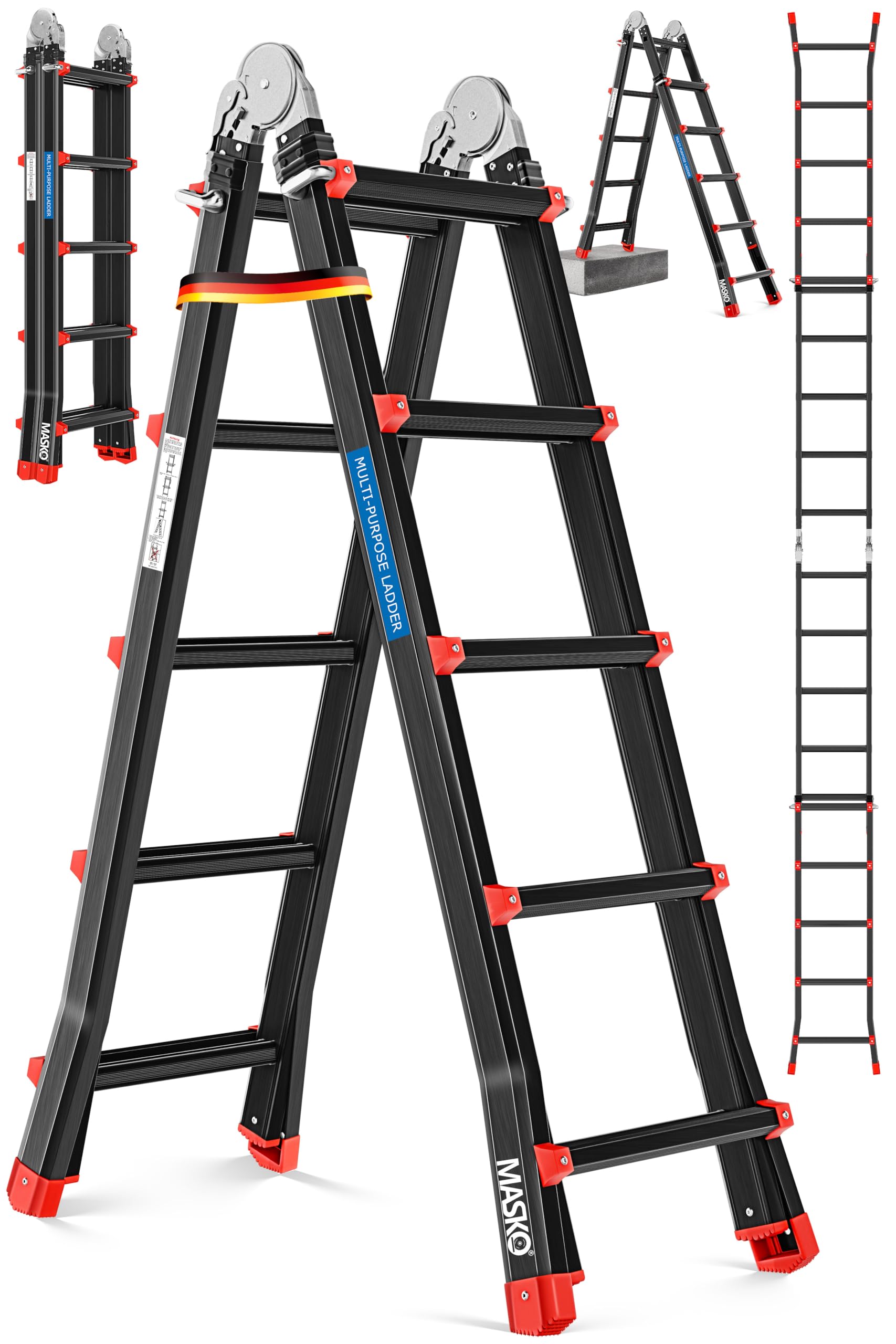 MASKO® Escalera de Aluminio multifunción 5,10m 4x5 peldaños Escalera telescópica ✓ Escalera multifunción ✓ Escalera Plegable
