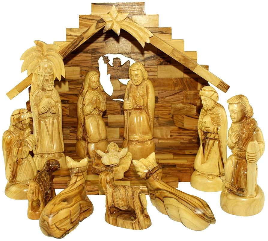 thumbnail image 2 of Shop Olive Wood Nativity Stable Scene Ornament From The Holy Land L 2 of 14