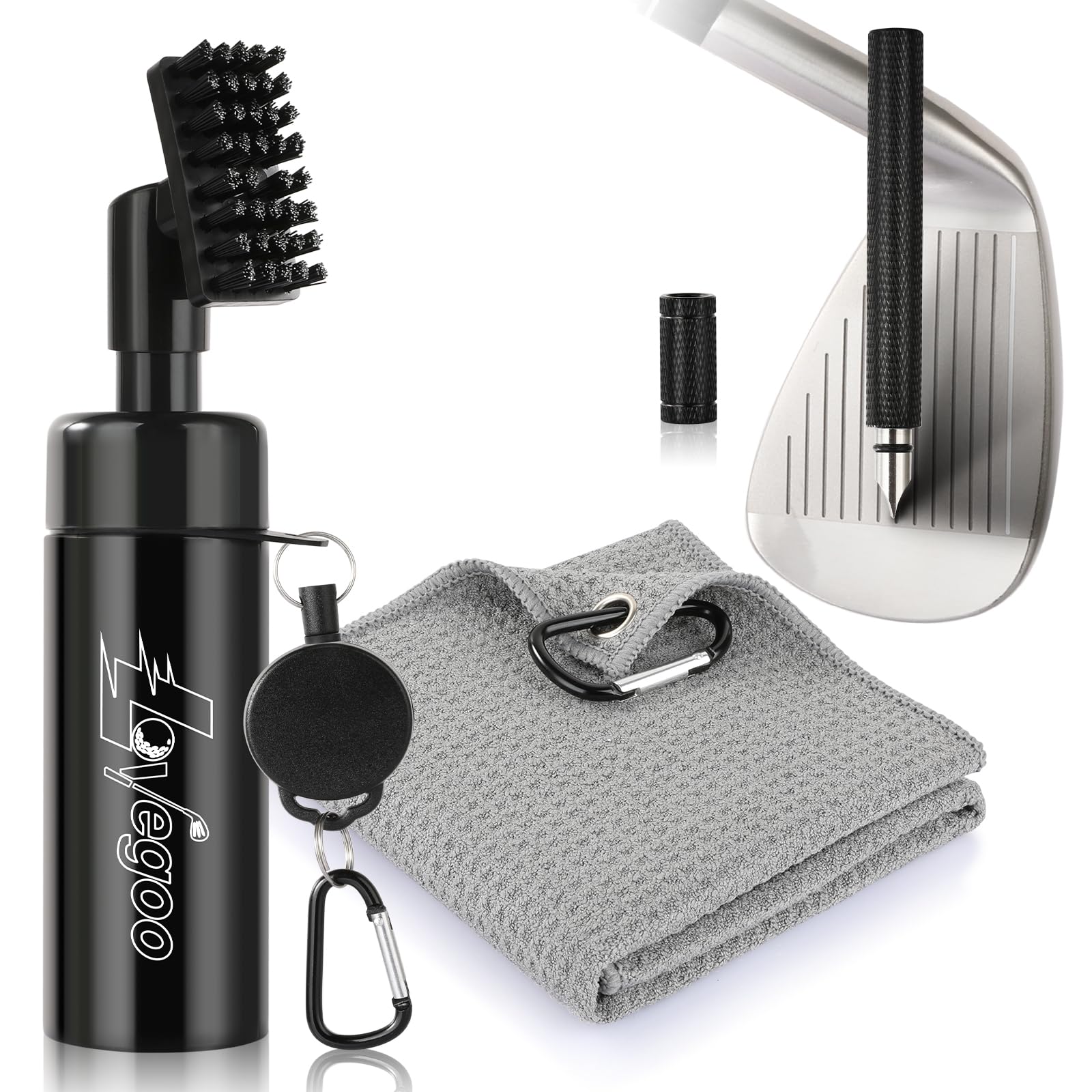 Lovegoo Golf Club Cleaner 3-in-1 Golf Club Cleaning Kit Includes Golf Club Brush wtih 5 Oz Water Groove Sharpener Tool and Golf Towel - Essential Golf Accessories & Gifts for Golfers