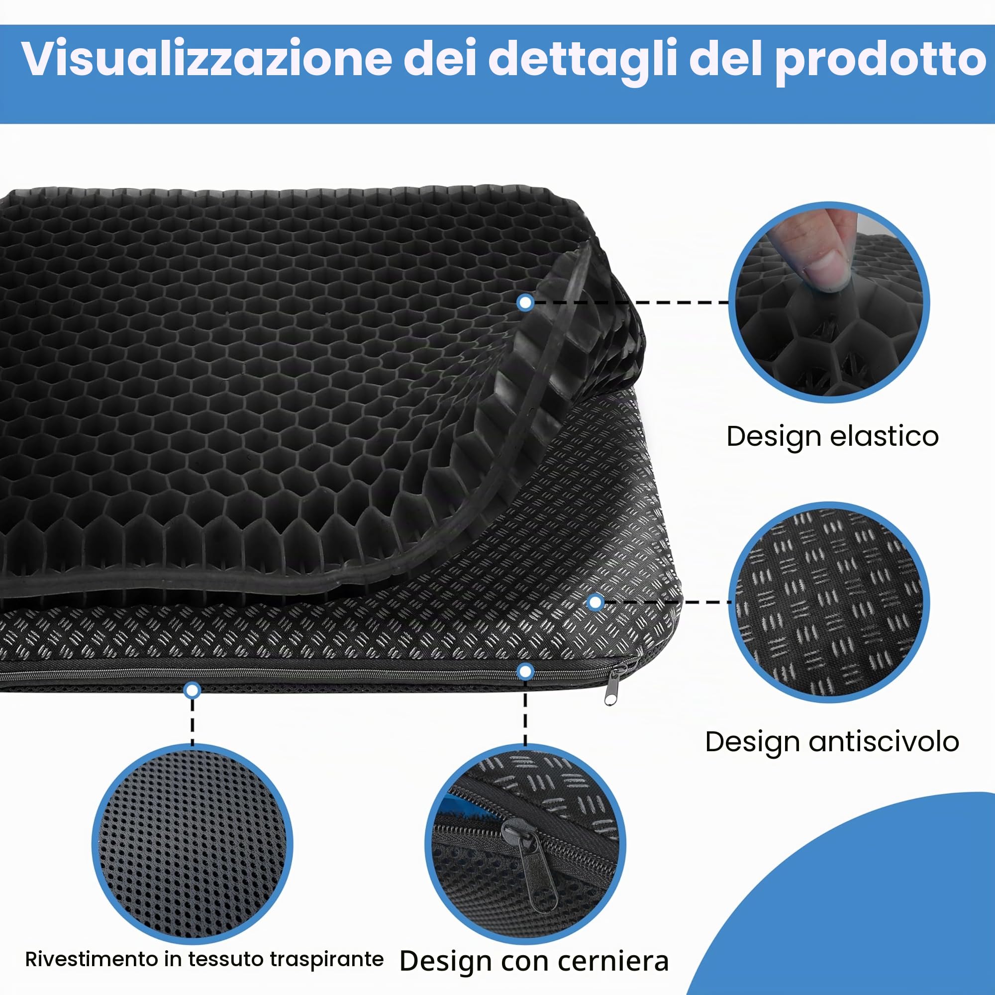 cuscino gel per sedia, Cuscino In Gel, Cuscino per Coccige, Cuscini per Sedie Traspiranti per Auto/Ufficio/Casa/Sedia a Rotelle (Nero, 43 * 39 * 4)