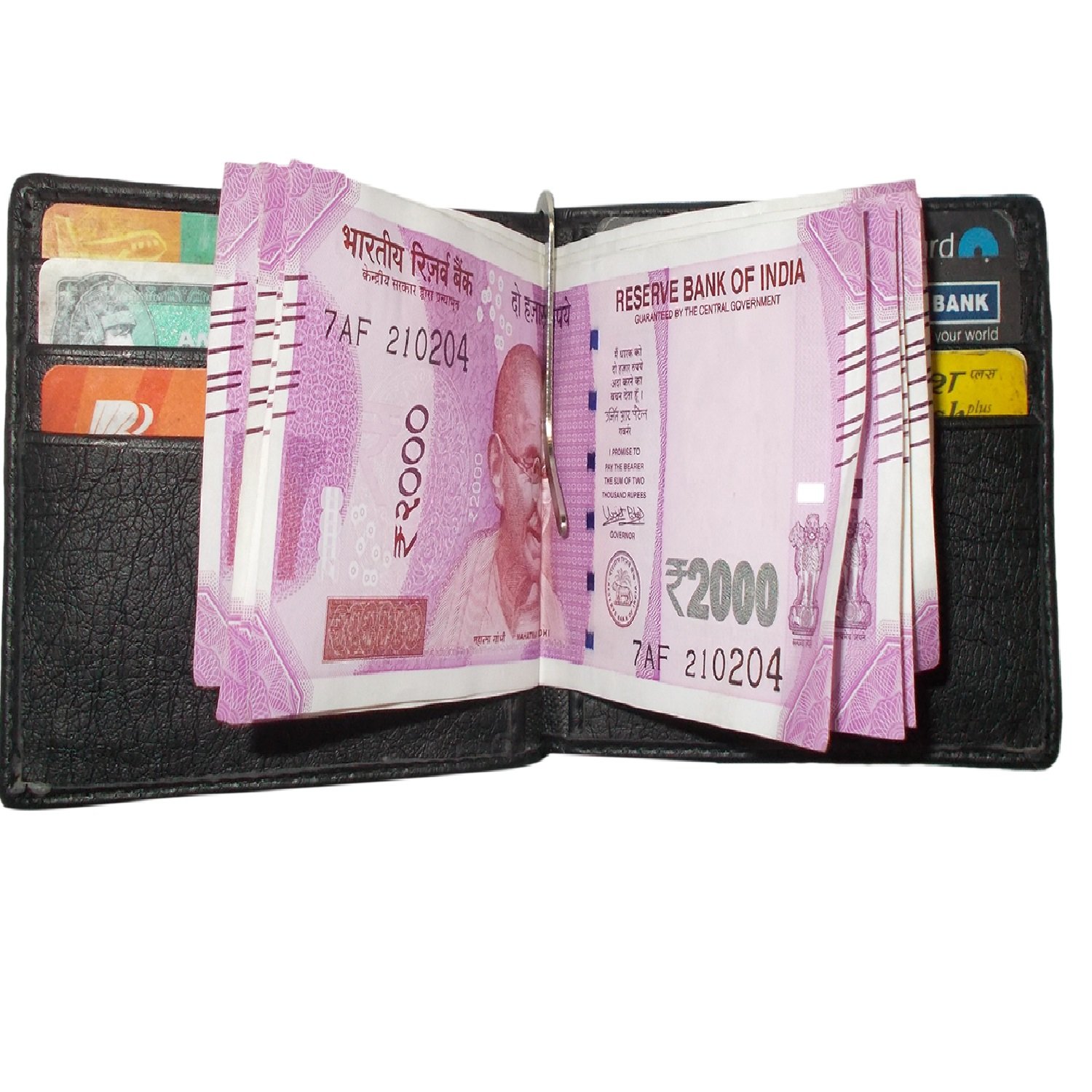 Black Faux Leather Men's Card Wallet with Money Clipper (RW-715A)