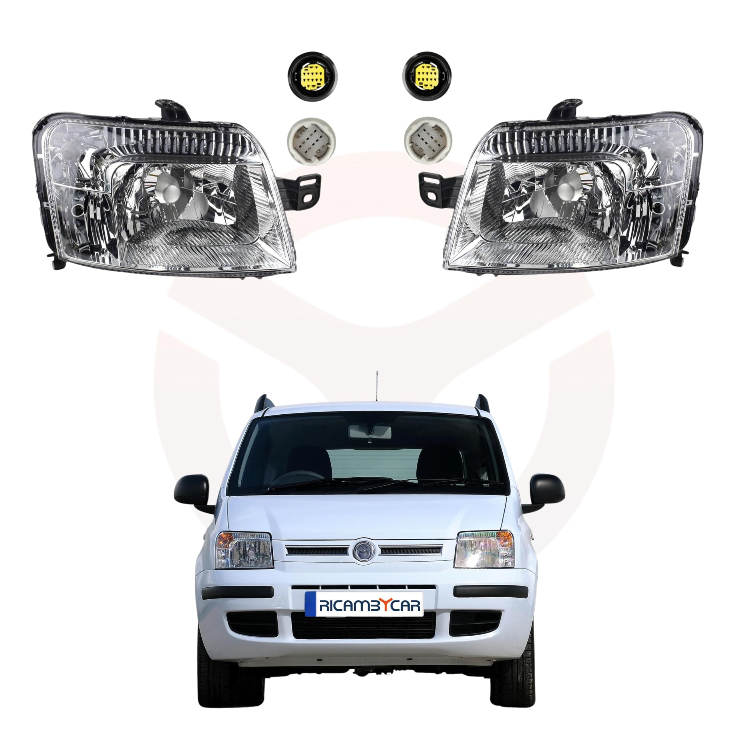 Coppia Fari Fanali Anteriori Compatibili per FIAT PANDA dal 2003 al 2008 - Attacco Spinotto Giallo (Coppia)
