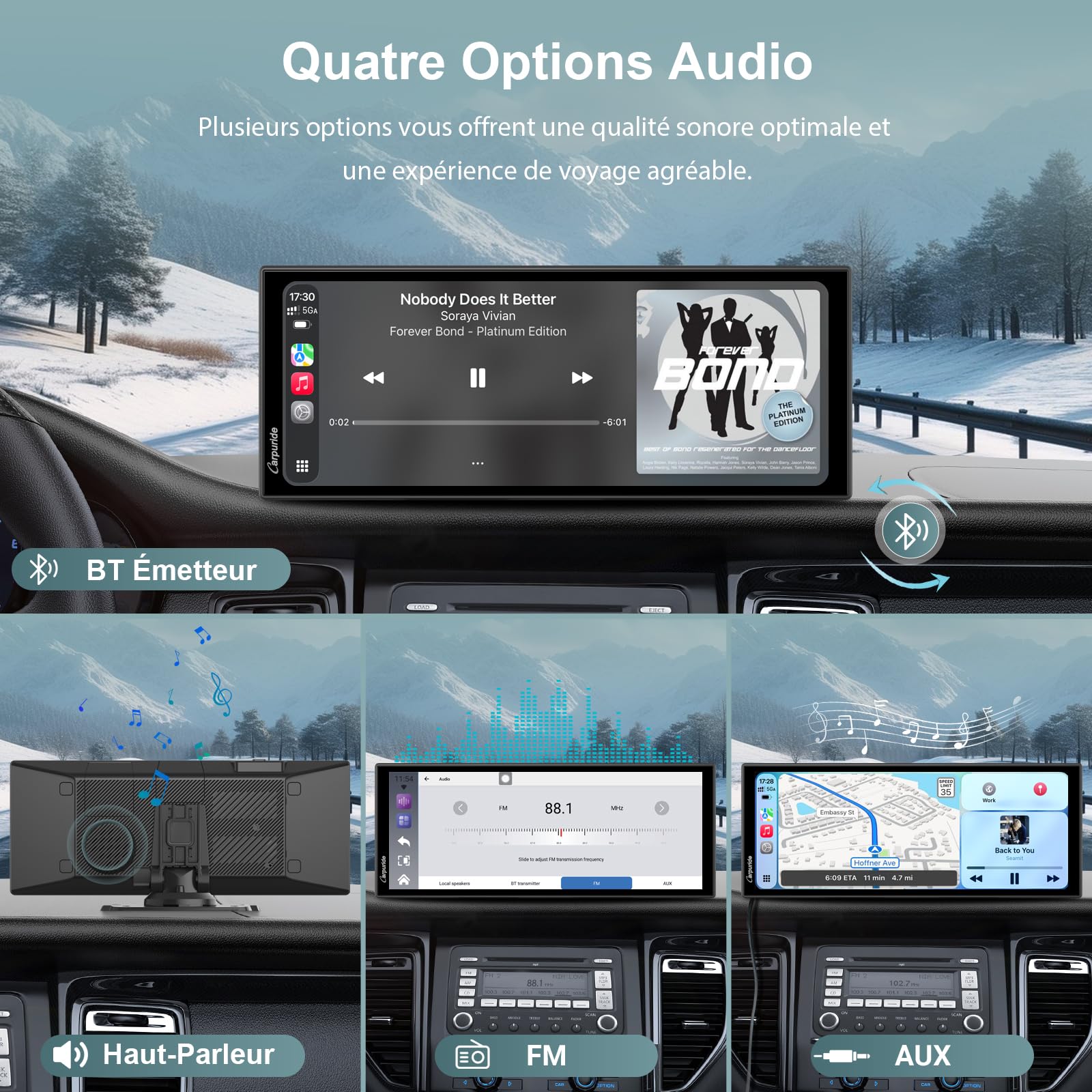 Carpuride W125P CarPlay Écran avec Net-flix Youtube, Sans Fil Carplay & Android Auto, 11,26" HD Tactile Écran avec Caméra Recul, Android OS, Affichage Partagé, OTA, Navigation, BT Trans, FM/AUX, Siri.