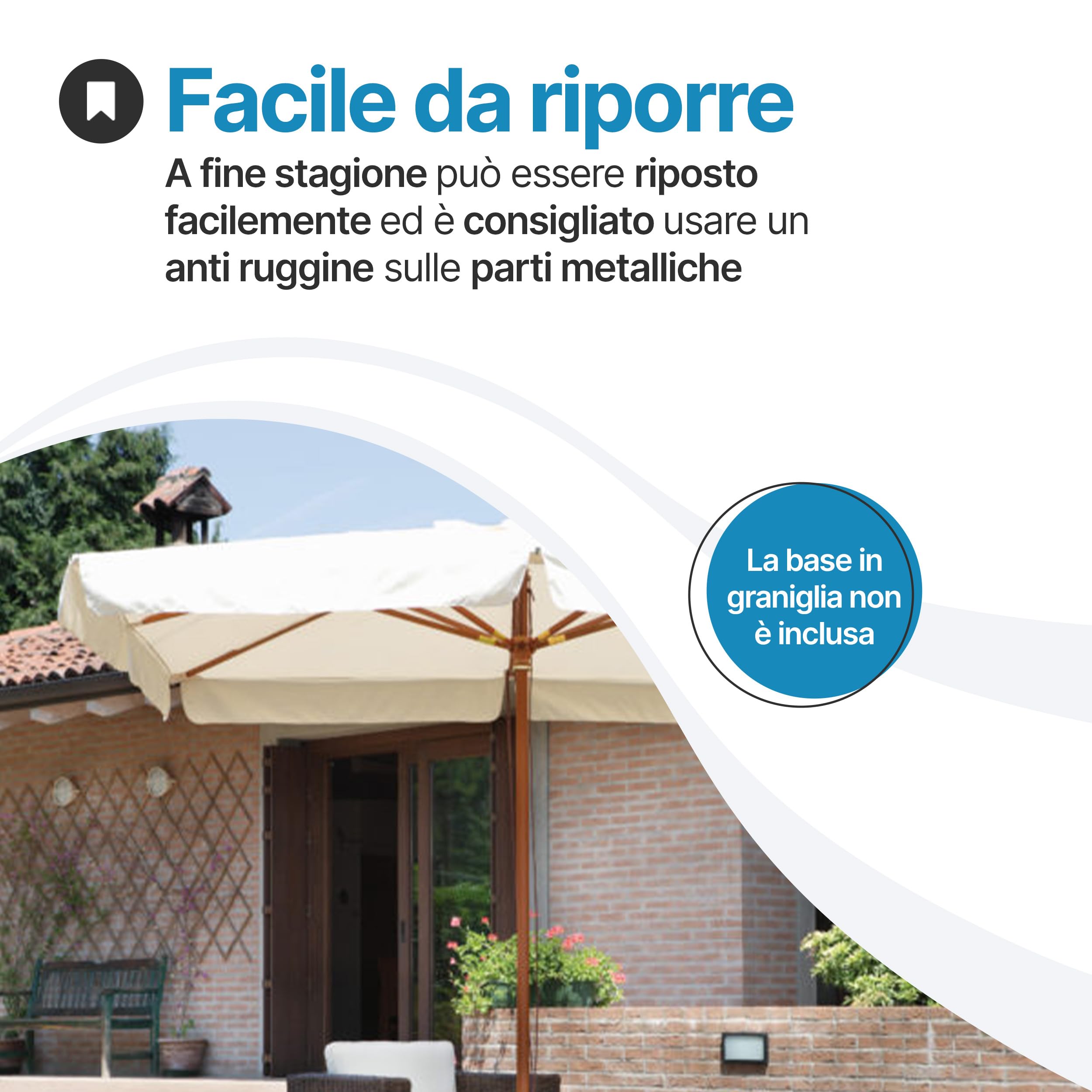 Tomaino - Ombrellone Da Giardino 3x4 cm Quadrato Lux - Ombrellone da Esterno con Apertura a Carrucola - Telo Antivento in Poliestere Resistente Resinato 180gr