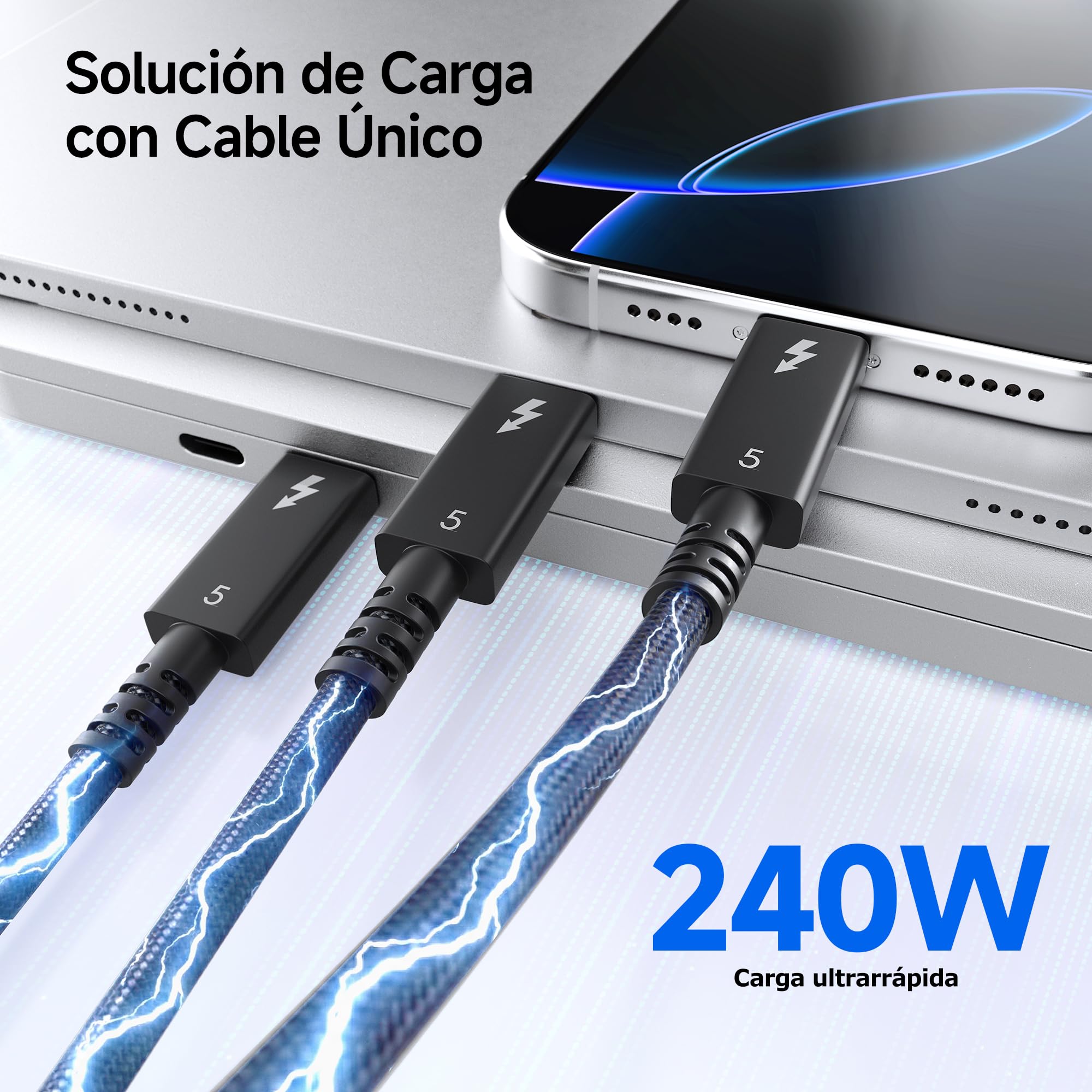 Cable Matters [Certificado por Intel] Cable Thunderbolt 5 Activo 80Gbps 2 m, hasta 120Gbps Bandwidth Boost, carga 240W, vídeo 8K, compatible Thunderbolt 4/3, USB4 y USB C