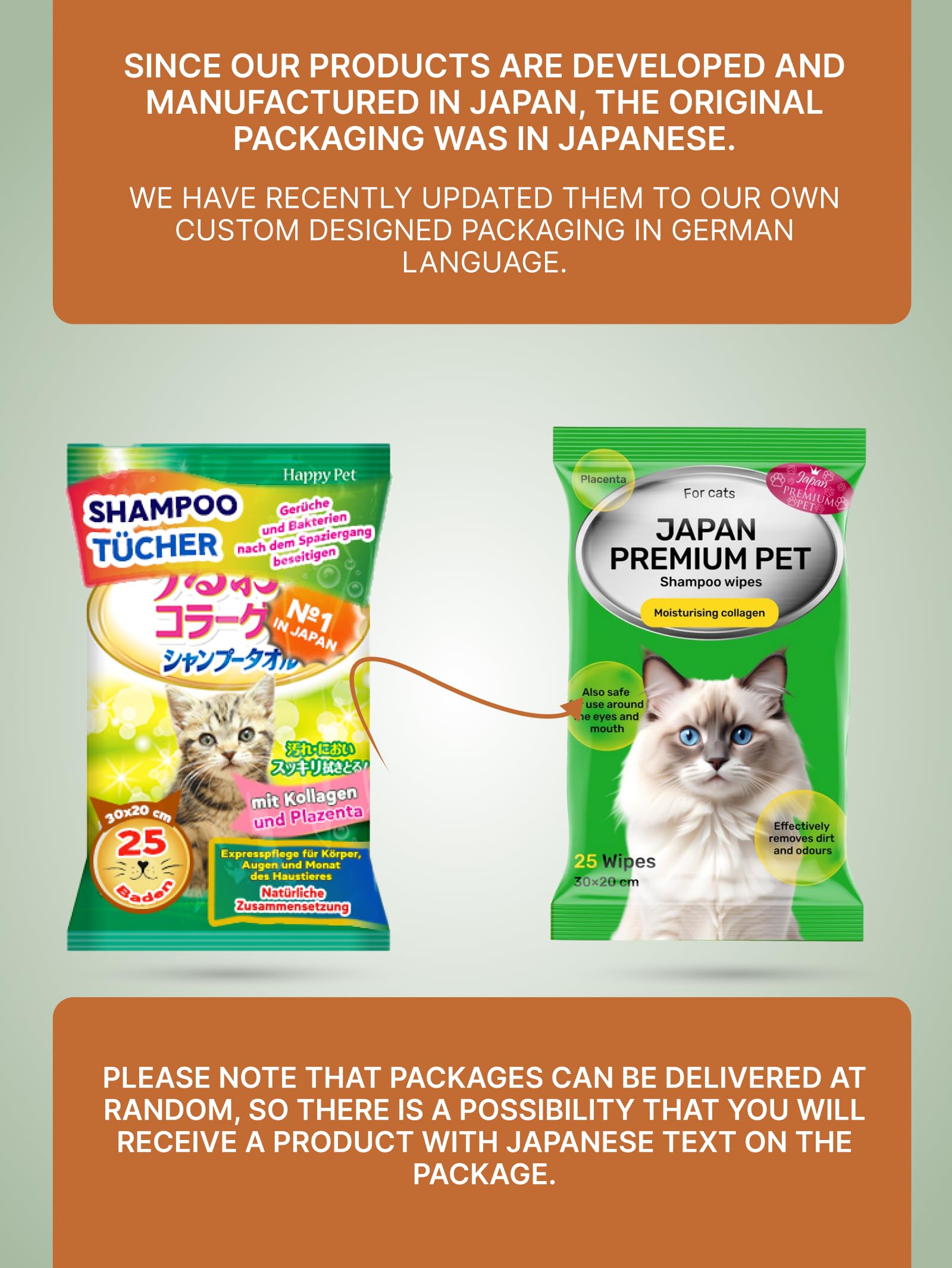 No Rinse Cat Shampoo Towel | Grooming Wipes That Work like Cat Dry Shampoo | Plant-based Cleaning & Deodorising Pet Wipes with Collagen & Placenta | 25 pcs (20 x 30 cm) — view 2
