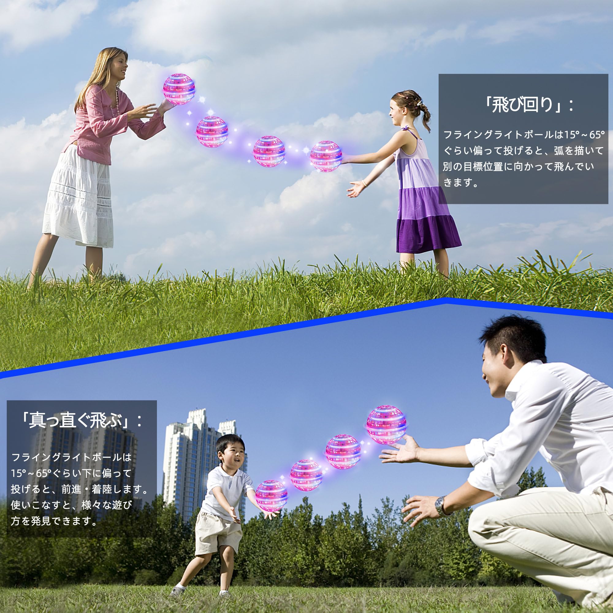 AOMEVOLEO フライングライトボール 360°回転 LED付き パープル