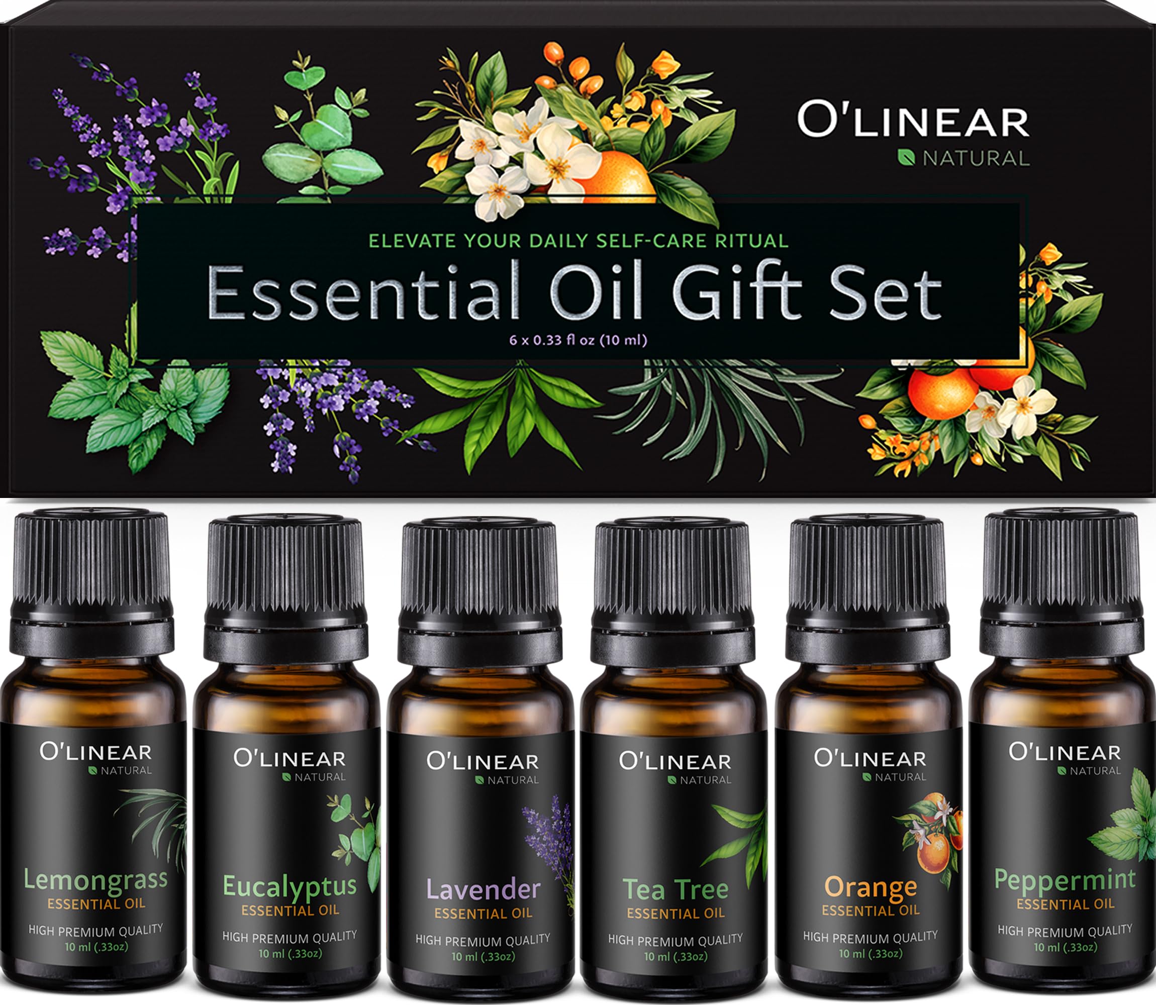 Lot d'huiles essentielles – 4 huiles et 2 mélanges, 6 meilleures huiles essentielles pour diffuseurs pour la maison, le soulagement du stress, le sommeil sérénité, aromathérapie, menthe poivrée,