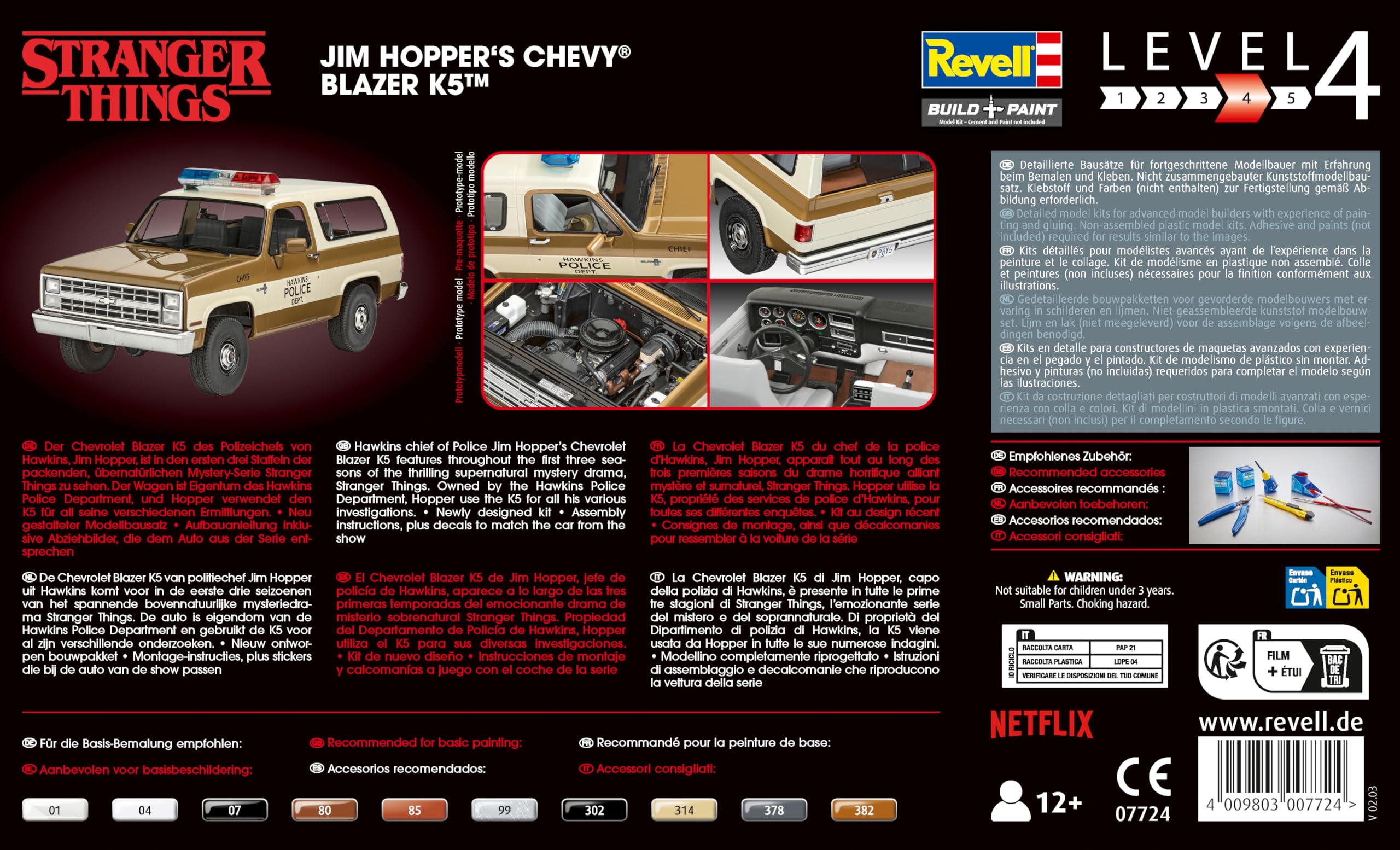 Revell 07724 1985 Chevrolet K5 Blazer : Stranger Things Échelle 1:25, Kit de Maquette en Plastique, Notice de montage incluant des décalcomanies