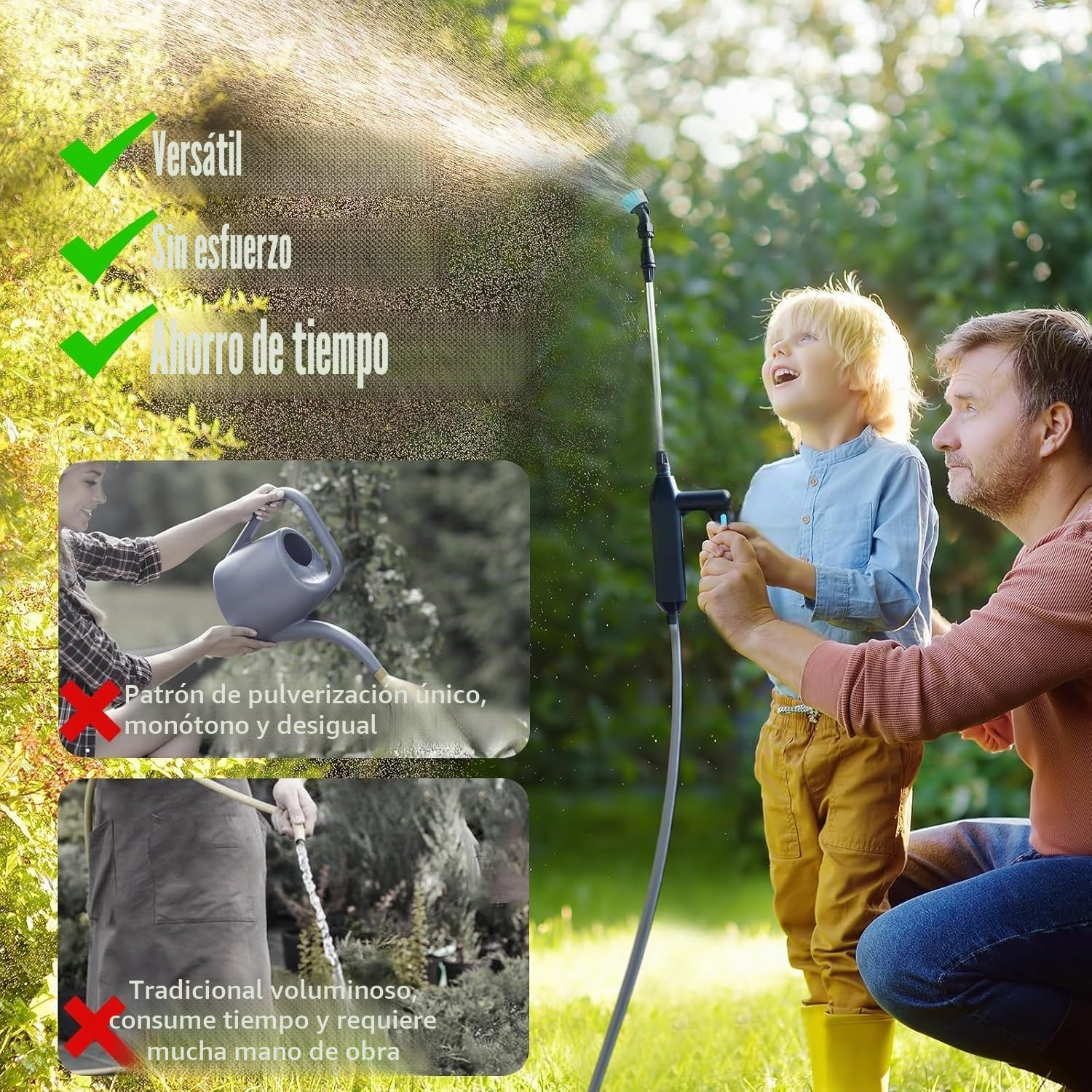 OBEST Pulverizador Eléctrico para Plantas, Recargable y Portátil de Jardín | Con Manguera de 5M y 3 Boquillas Ajustables, Adecuado para Jardines, Patios, Césped