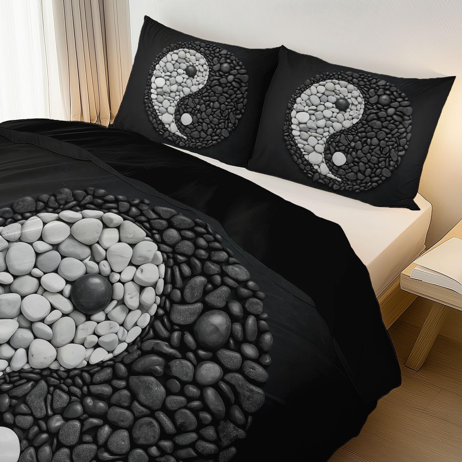 Zestaw pościeli Yin And Yang Stone Philosophy miękki nadruk zestaw pościeli ze szczotkowanej mikrofibry poszewka na kołdrę z poszewkami na poduszki 230 x 220 cm prezenty dla mamy sypialnia dekoracja